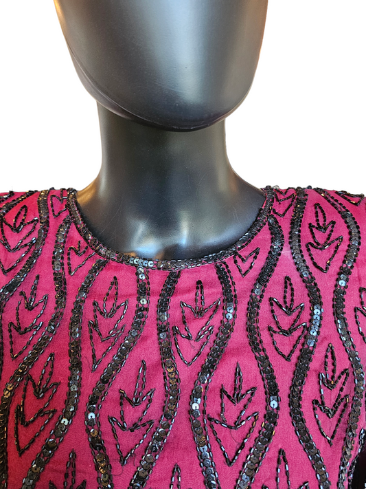 Wine/Black Beaded Party Dress