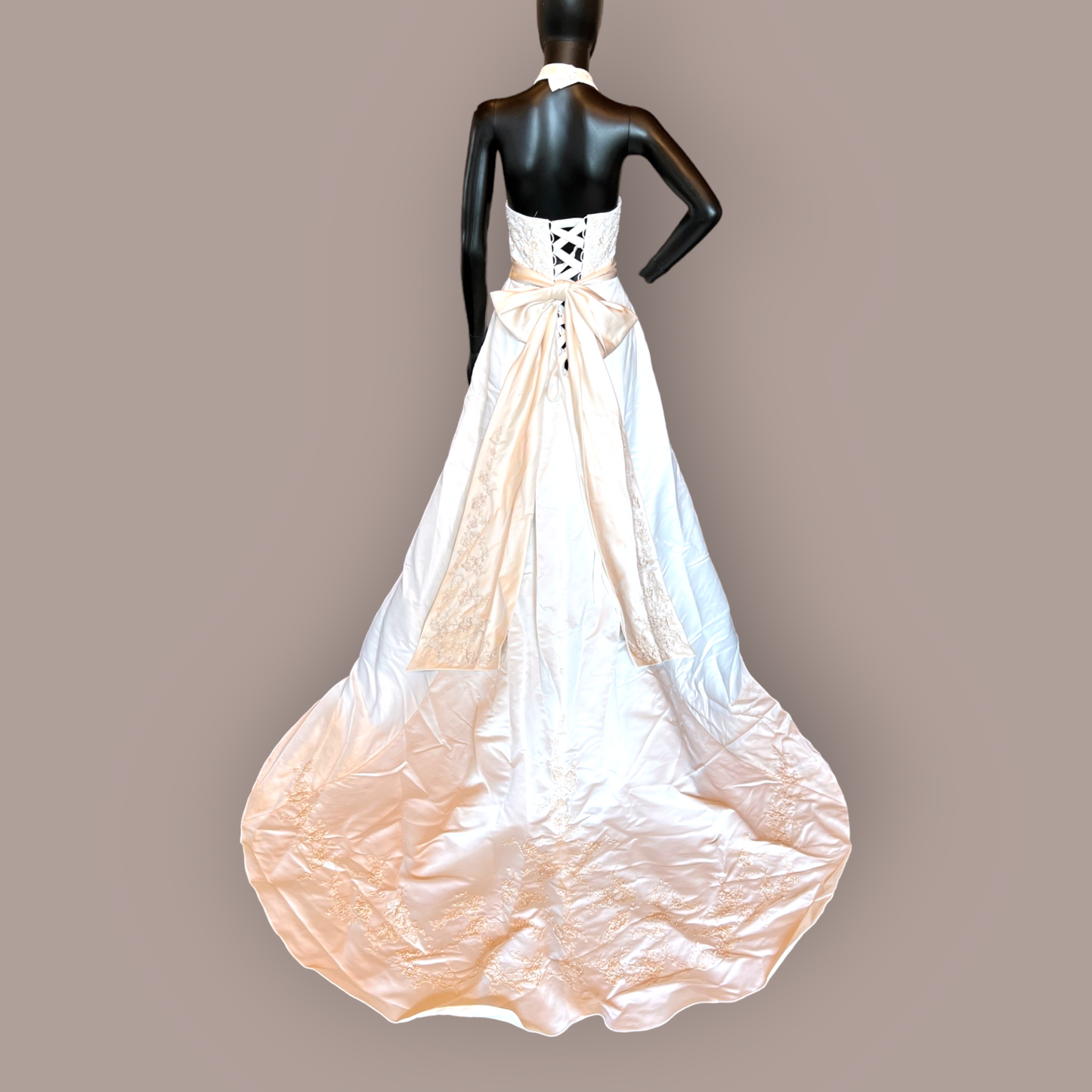 2 Tone Satin Halter with Tie Wedding Gown