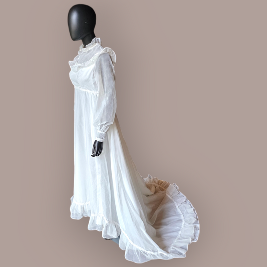 Vintage White Polka dot Prairie Style Wedding Gown