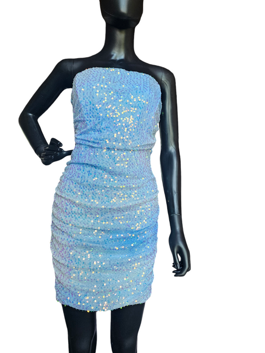 Blue Iridescent Sequin Spaghetti Strap Dress - Lovesome