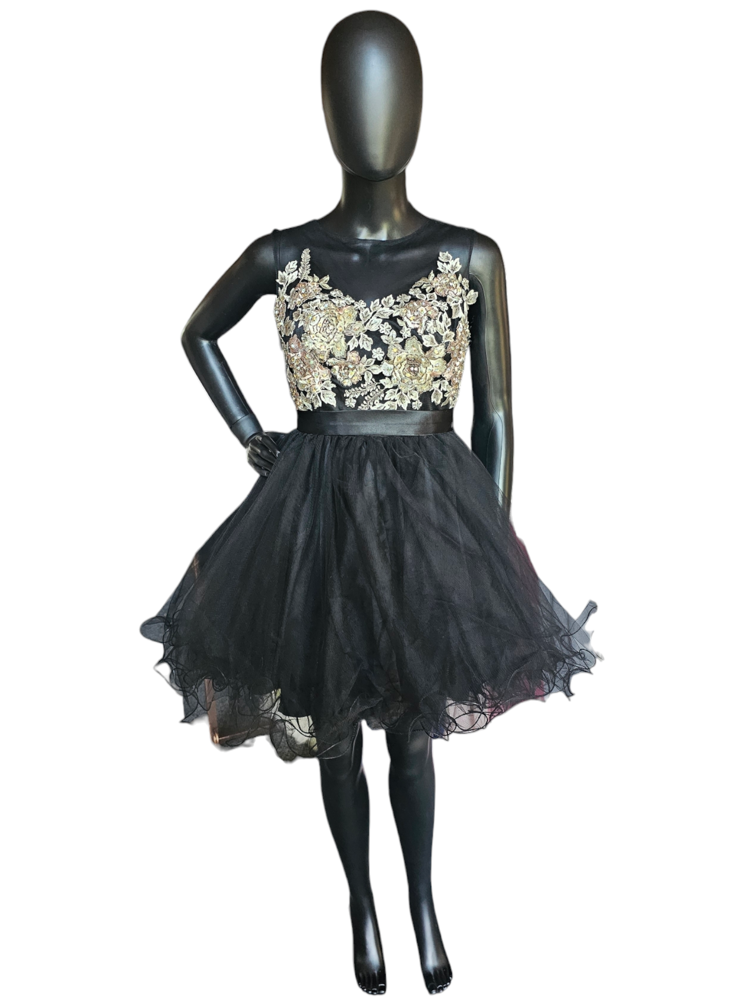Black/Silver/Gold Embroidered Illusion Knee Length Dress - Mori Lee Arabella Bridal Black/Silver/Gold Embroidered Illusion Knee Length Dress - Mori Lee Arabella Bridal