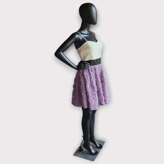 White/Black/Lavendar 3D Rose Party Dress - Trixxi