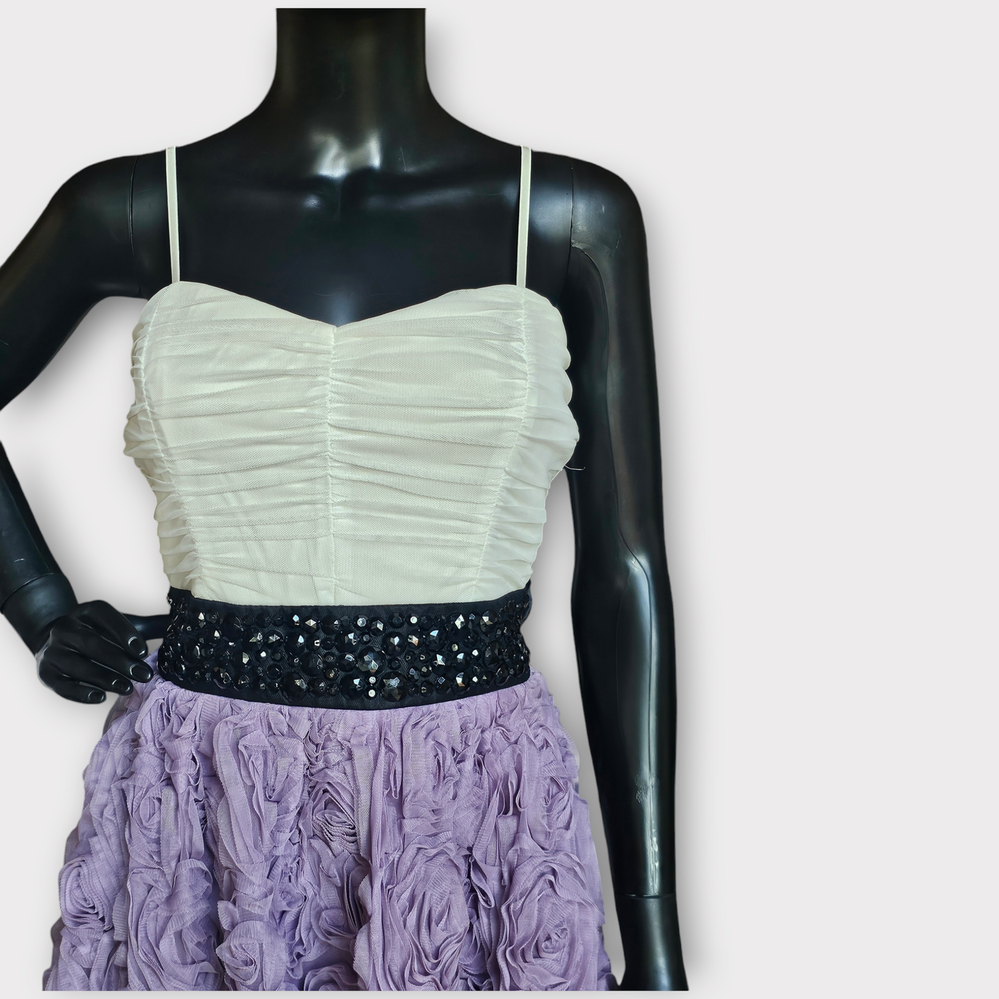 White/Black/Lavendar 3D Rose Party Dress - Trixxi