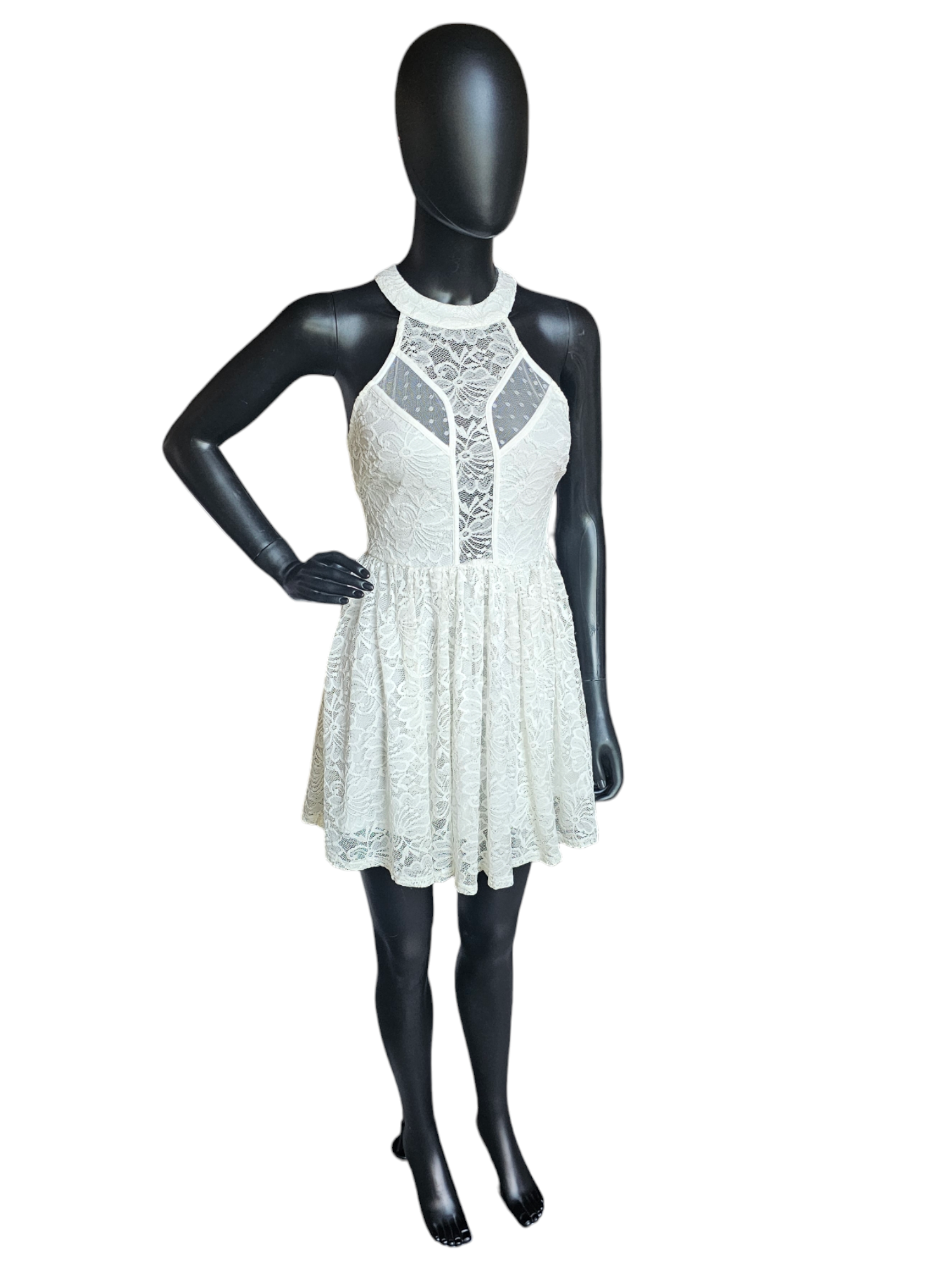 White Lace Halter Illusion Dress - Windsor White Lace Halter Illusion Dress - Windsor