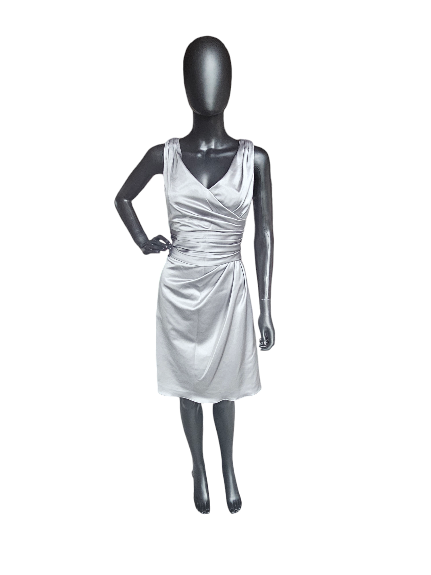 Silver Satin Side Ruched Cocktail Dress - David's Bridal Arabella Bridal Silver Satin Side Ruched Cocktail Dress - David's Bridal Arabella Bridal