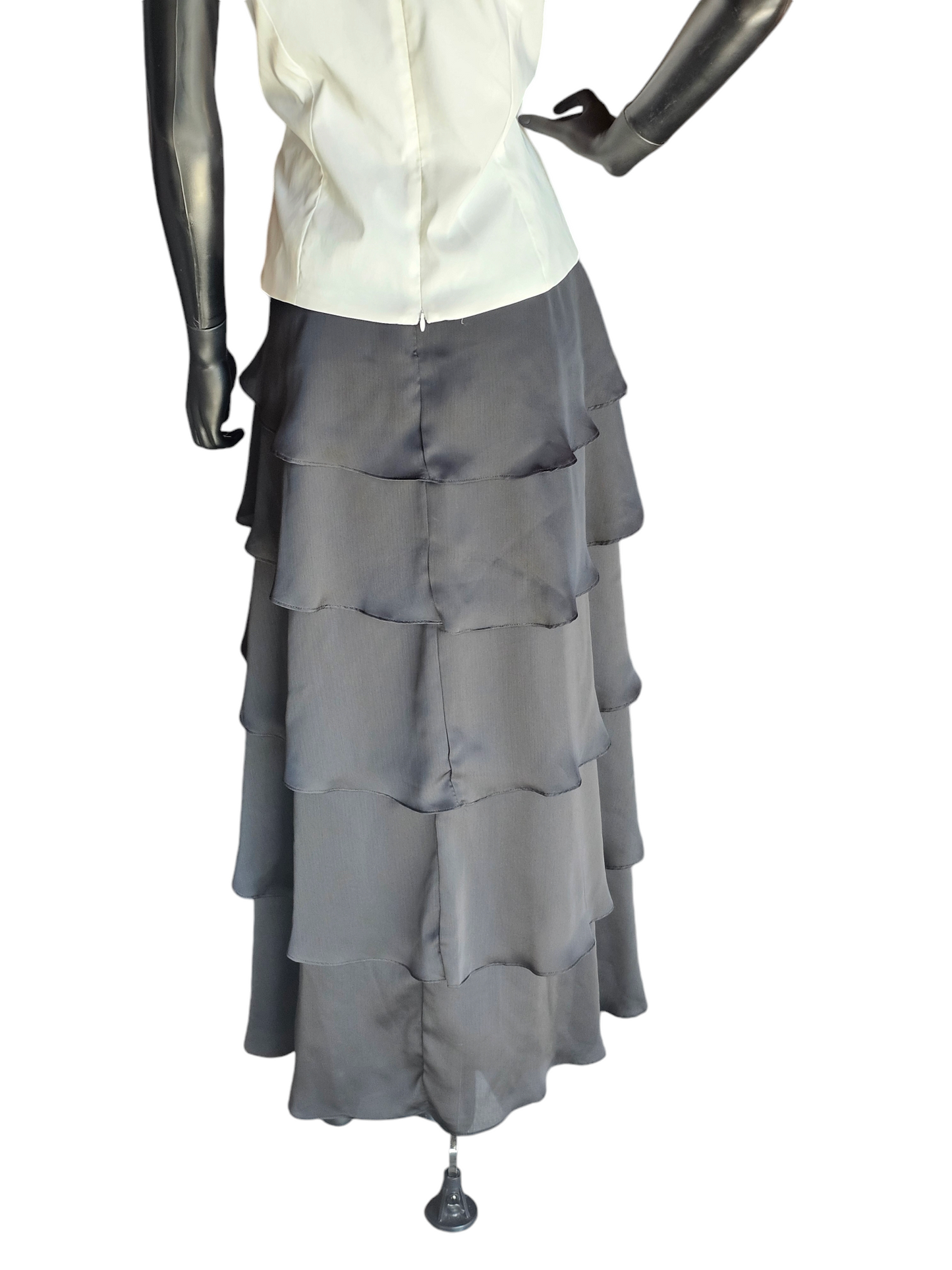 2-Piece White Ruffle Blouse and Tiered Chiffon Skirt