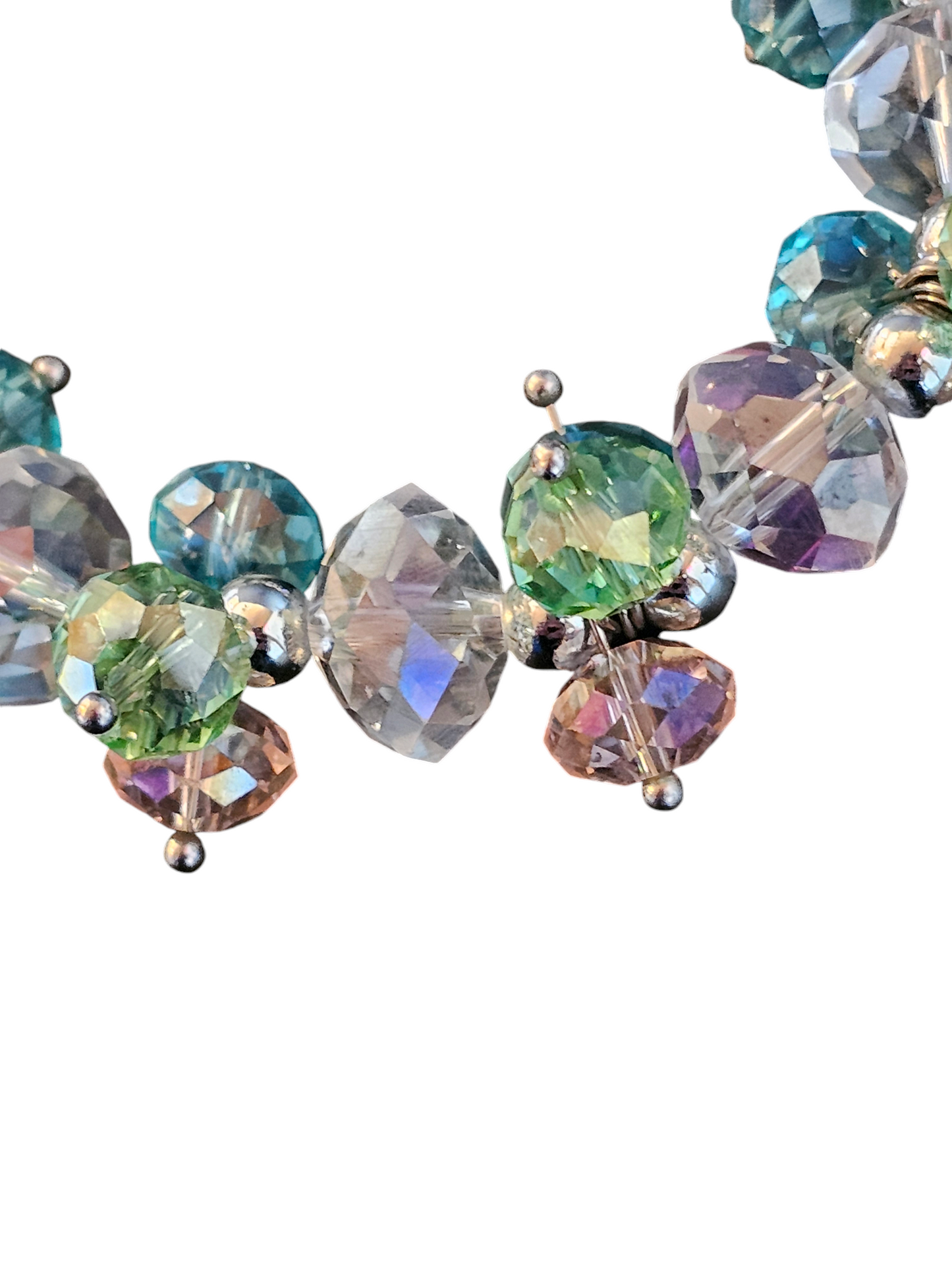 Multi Color Silver Beaded Stretch Bracelet