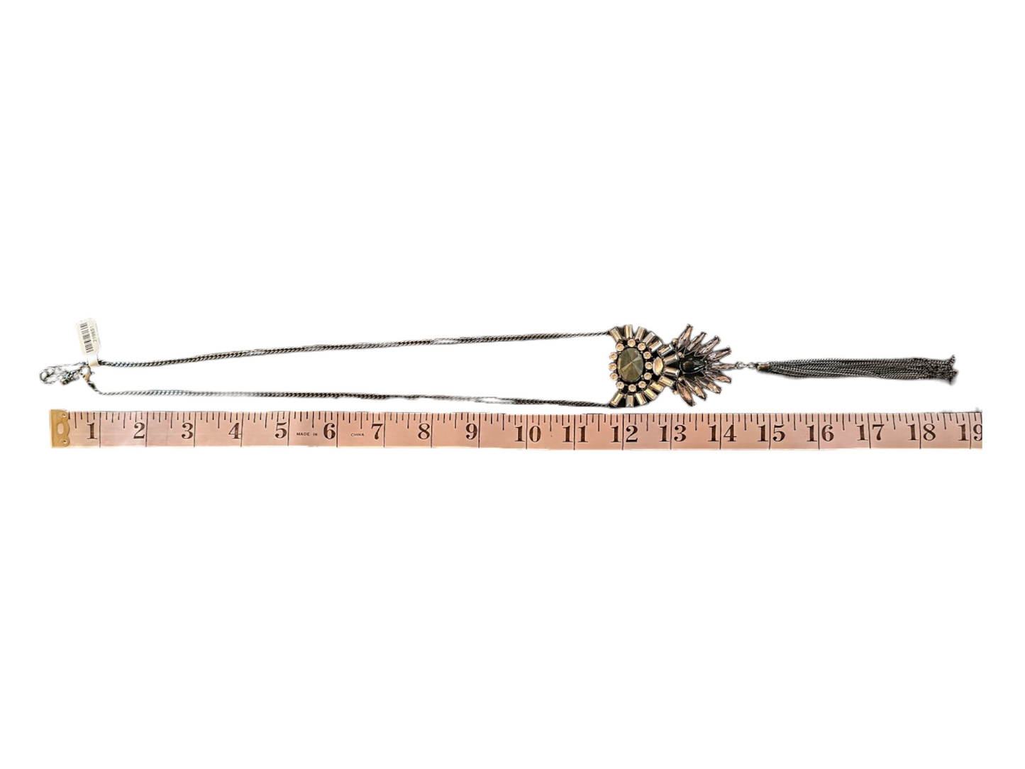 Black Crystal Abstract Tassel Long Necklace
