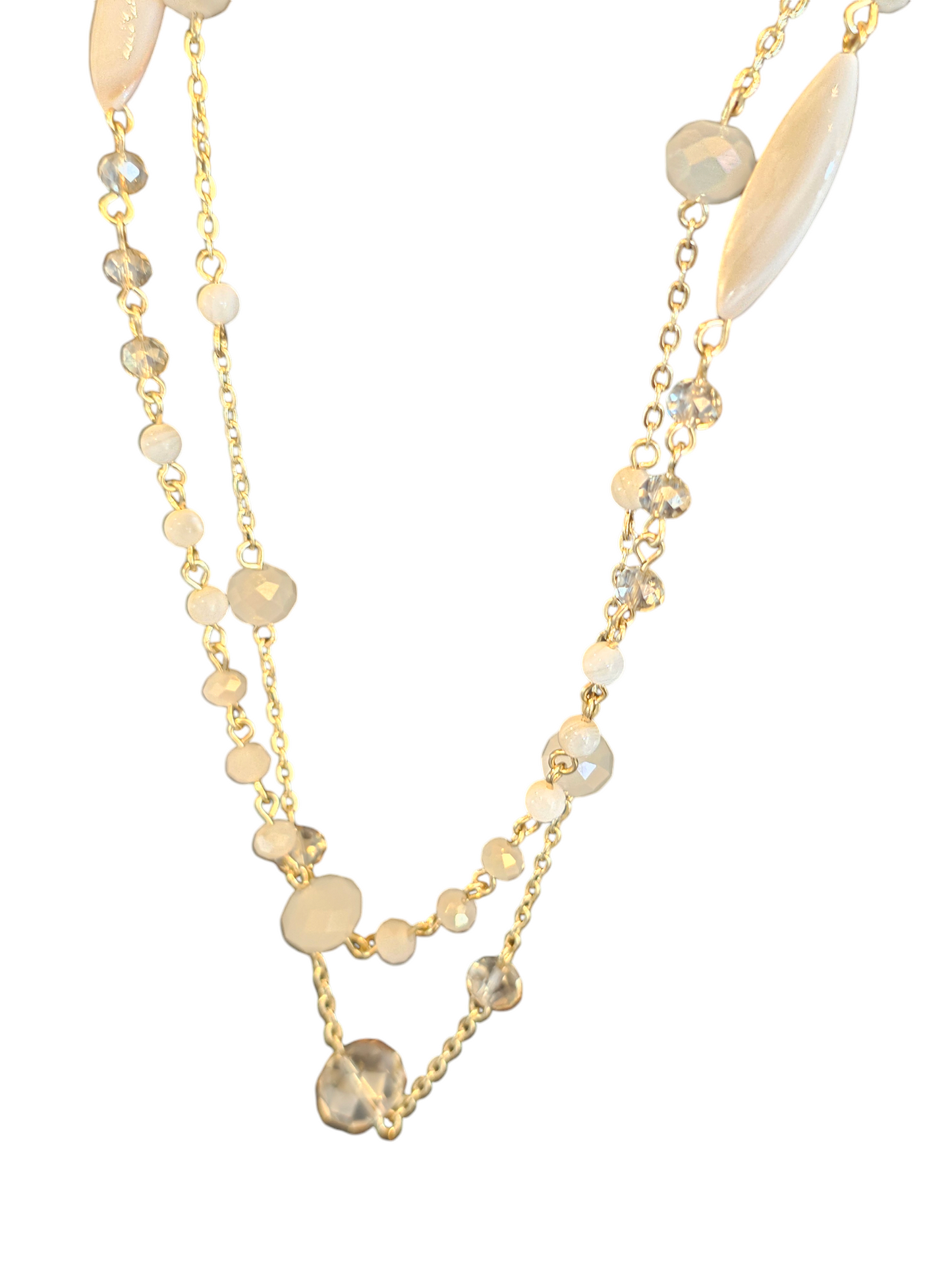Gold/Ivory/Crystal Long Double Chain Necklace - Talbots