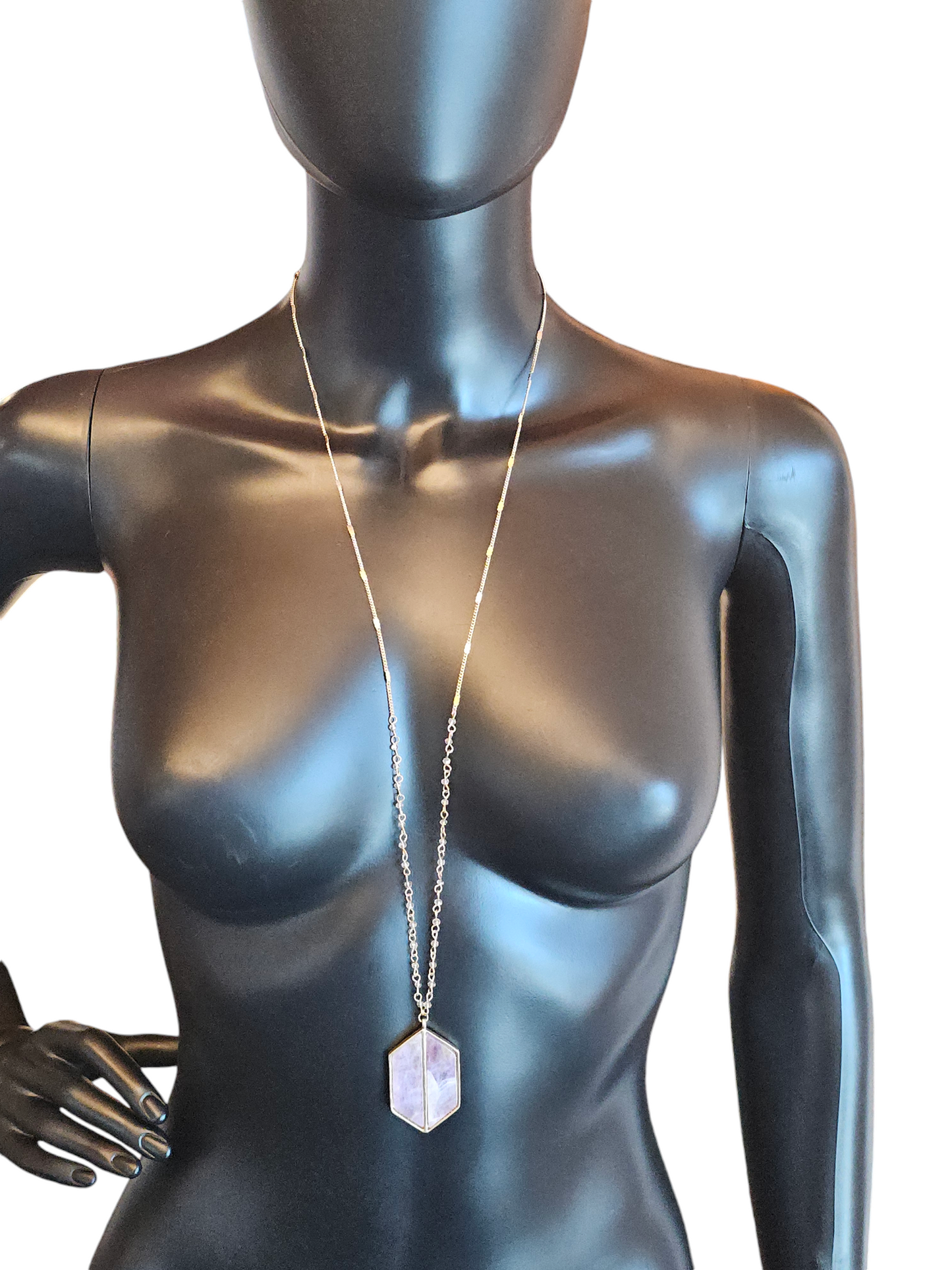 Gold/Pink Resin Long Pendant Necklace