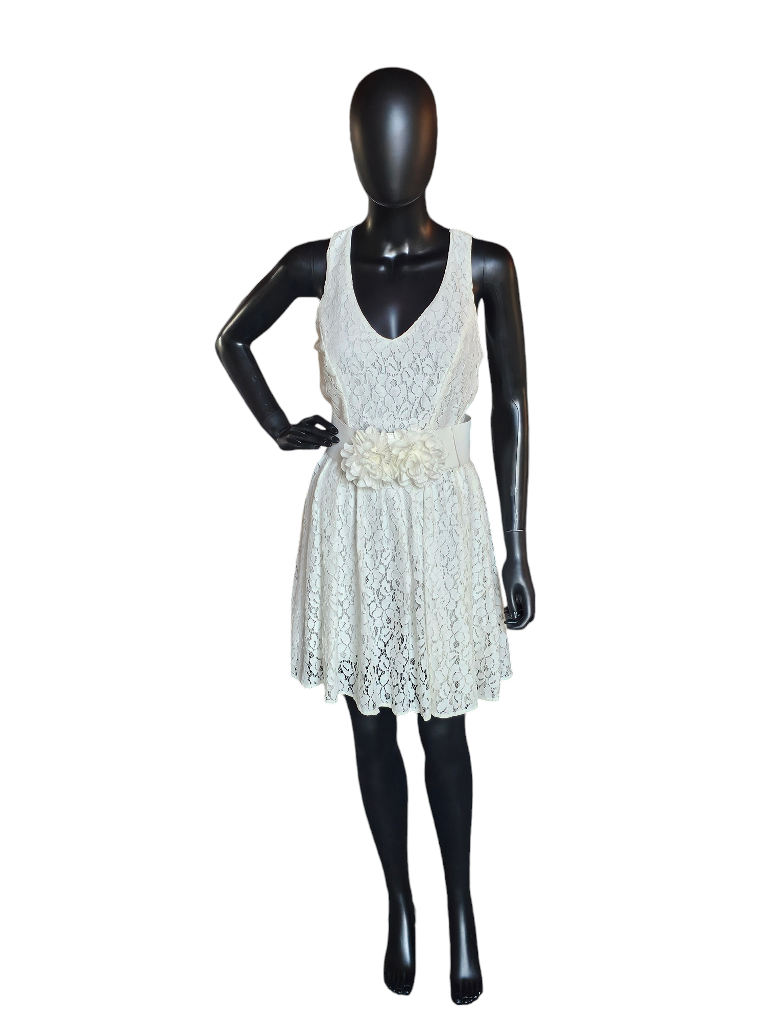 White Lace Floral Belted Dress - NWT White Lace Floral Belted Dress - NWT