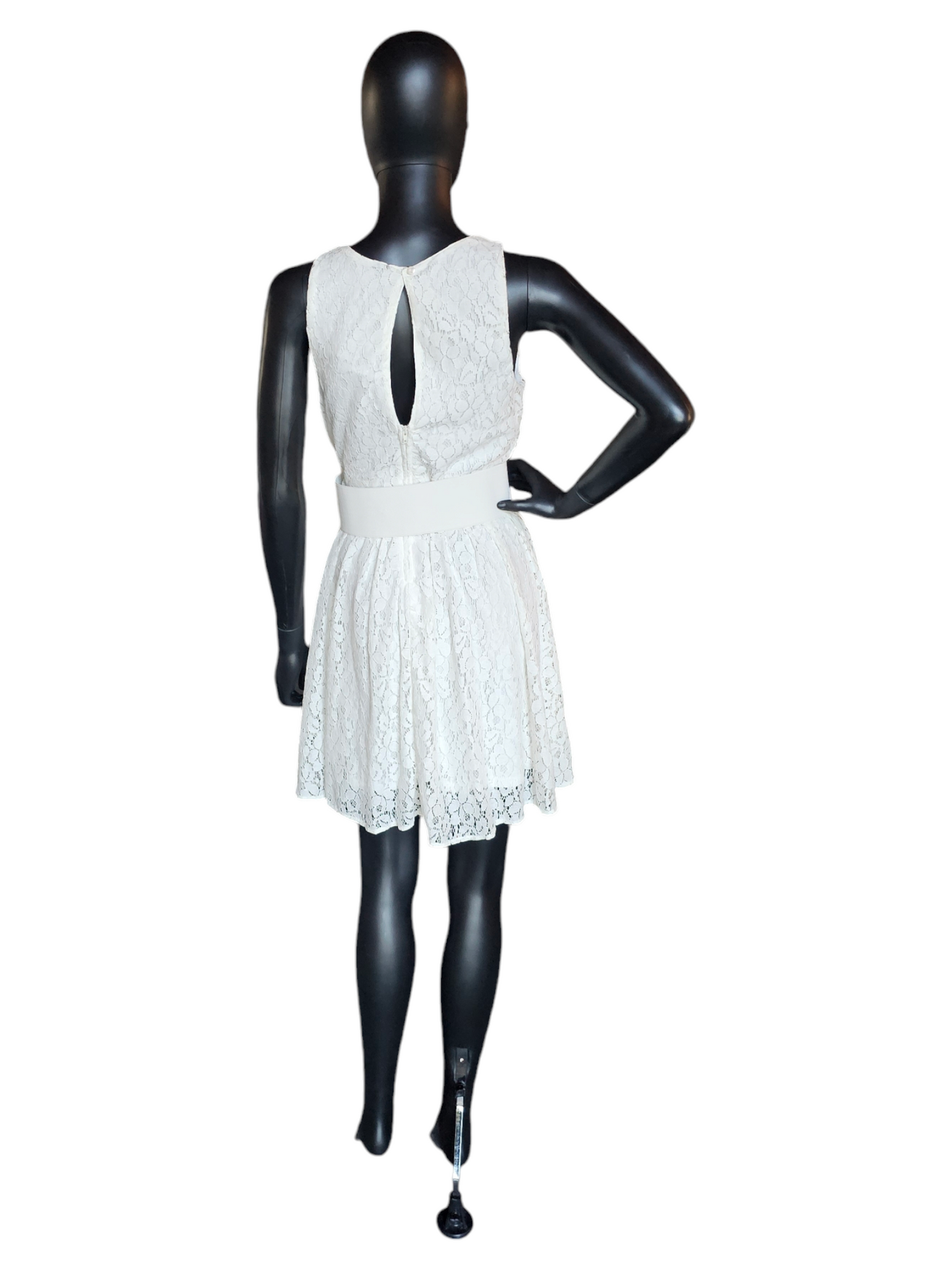 White Lace Floral Belted Dress - NWT