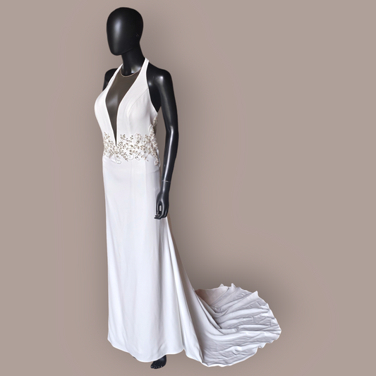 Ivory Stretch Crepe Halter - Davids Bridal