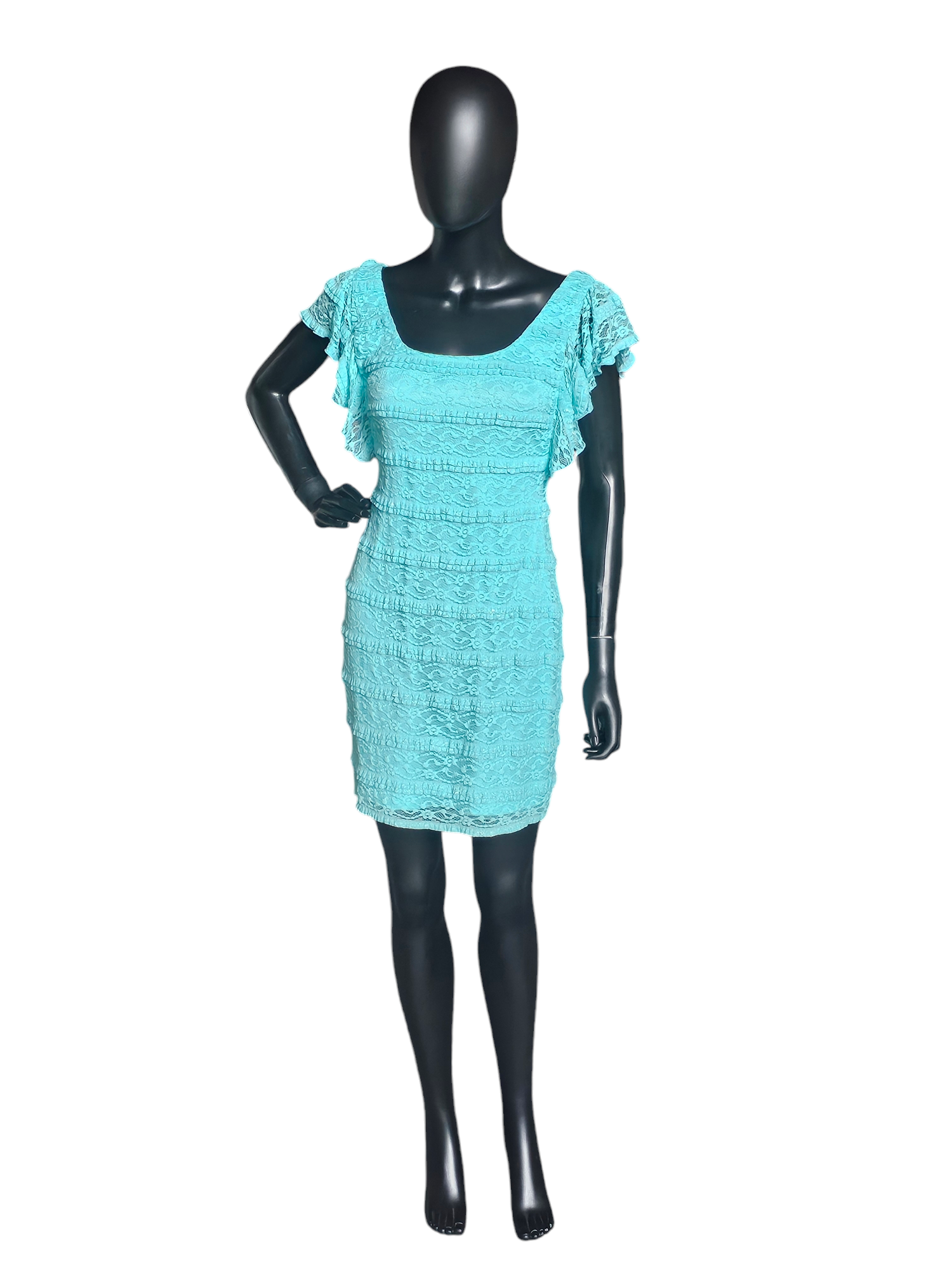 Turquois Lace Flutter Sleeve Dress - Guess Los Angeles Turquois Lace Flutter Sleeve Dress - Guess Los Angeles