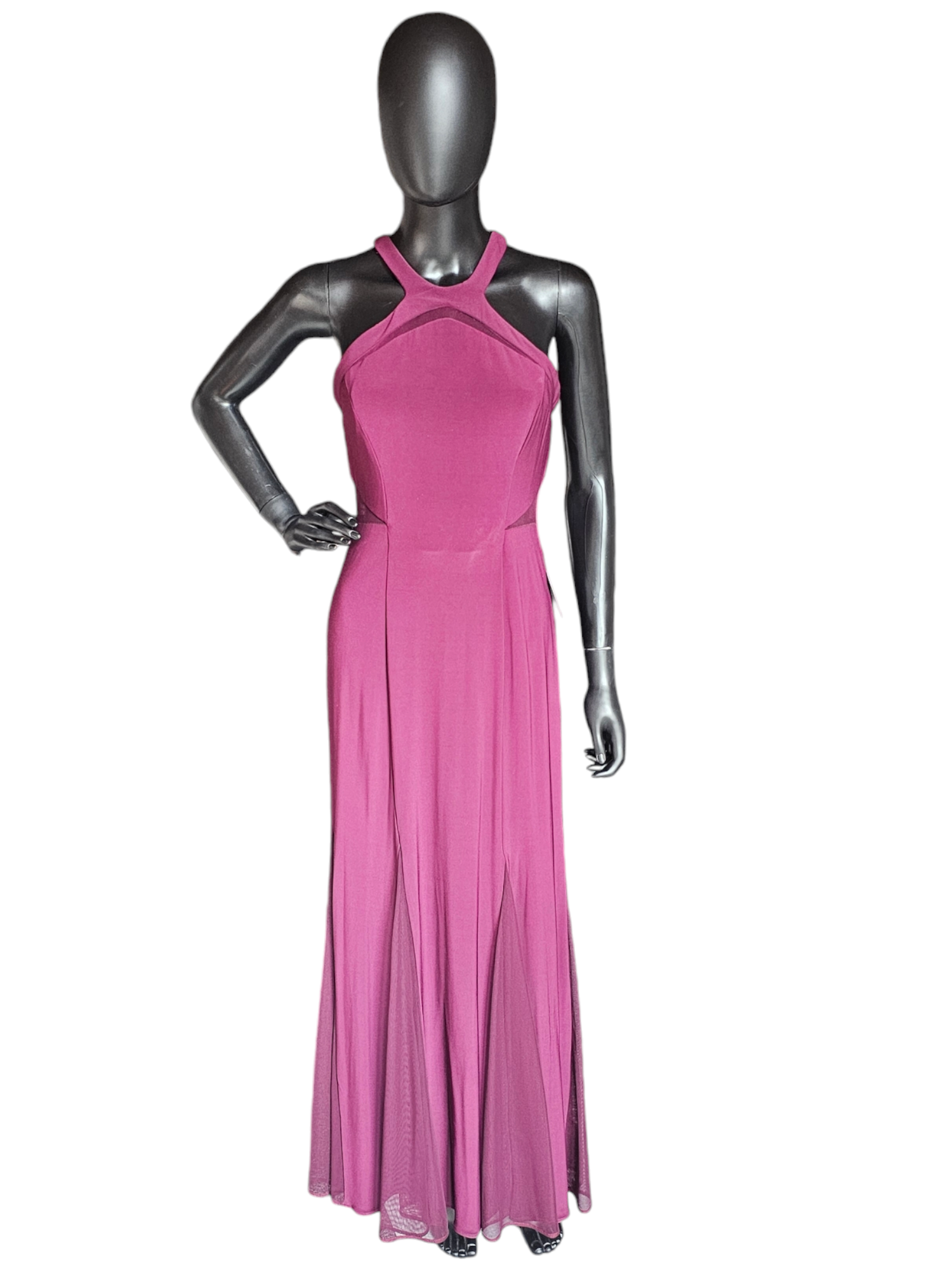 Burgundy Illusion Halter Full Length Formal Gown - Nightway Burgundy Illusion Halter Full Length Formal Gown - Nightway