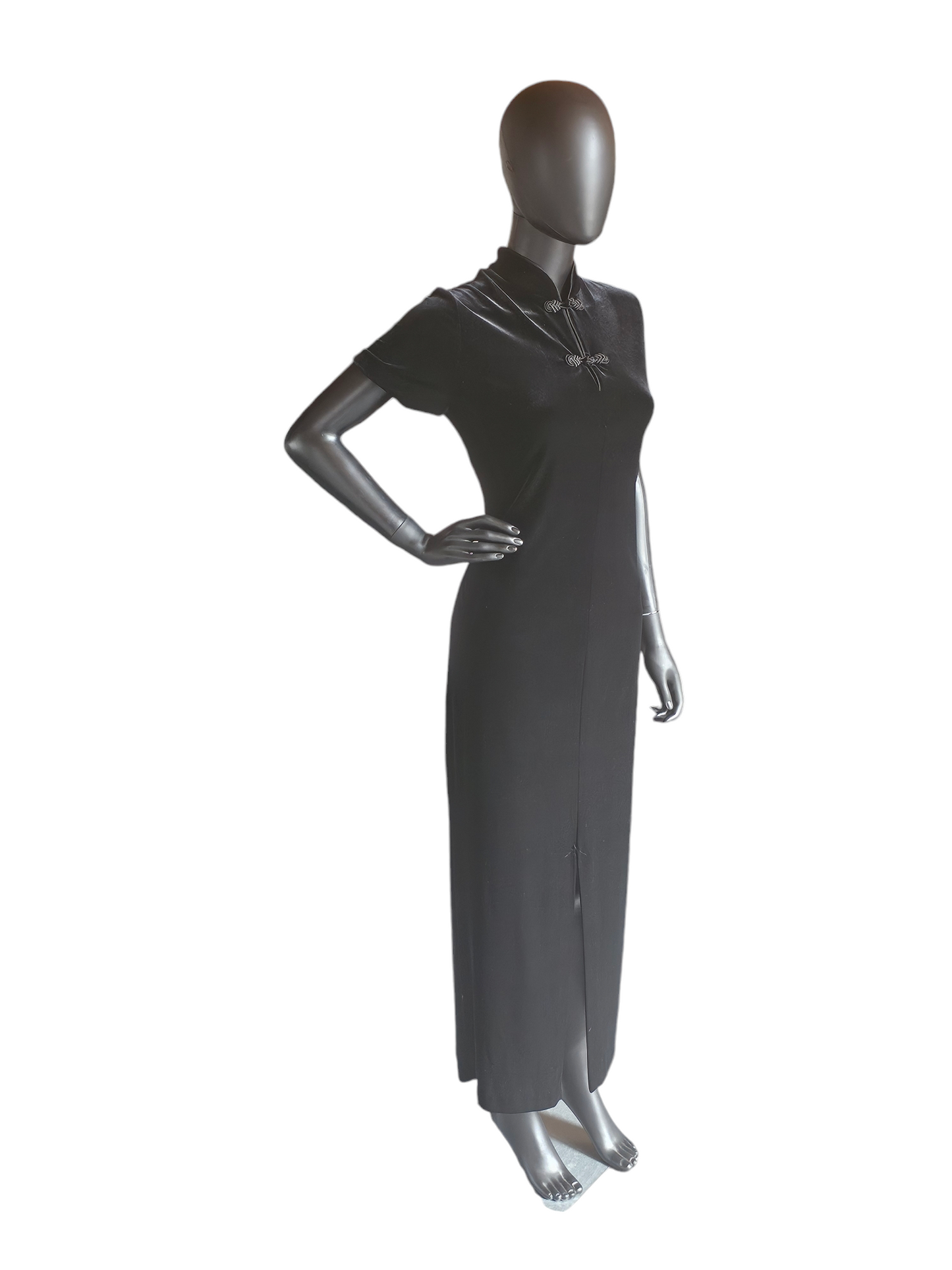 Black Velvet Mandarin Collar Dress