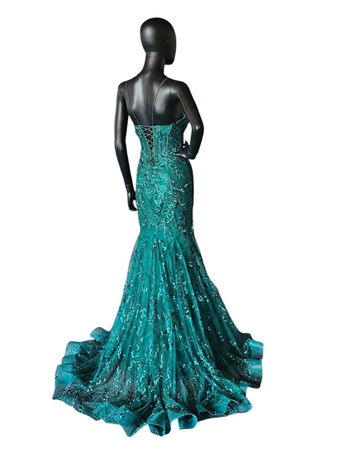 Forest Green Sequin Maxi Formal Gown W/Train - ew35010 - Ellie Wilde