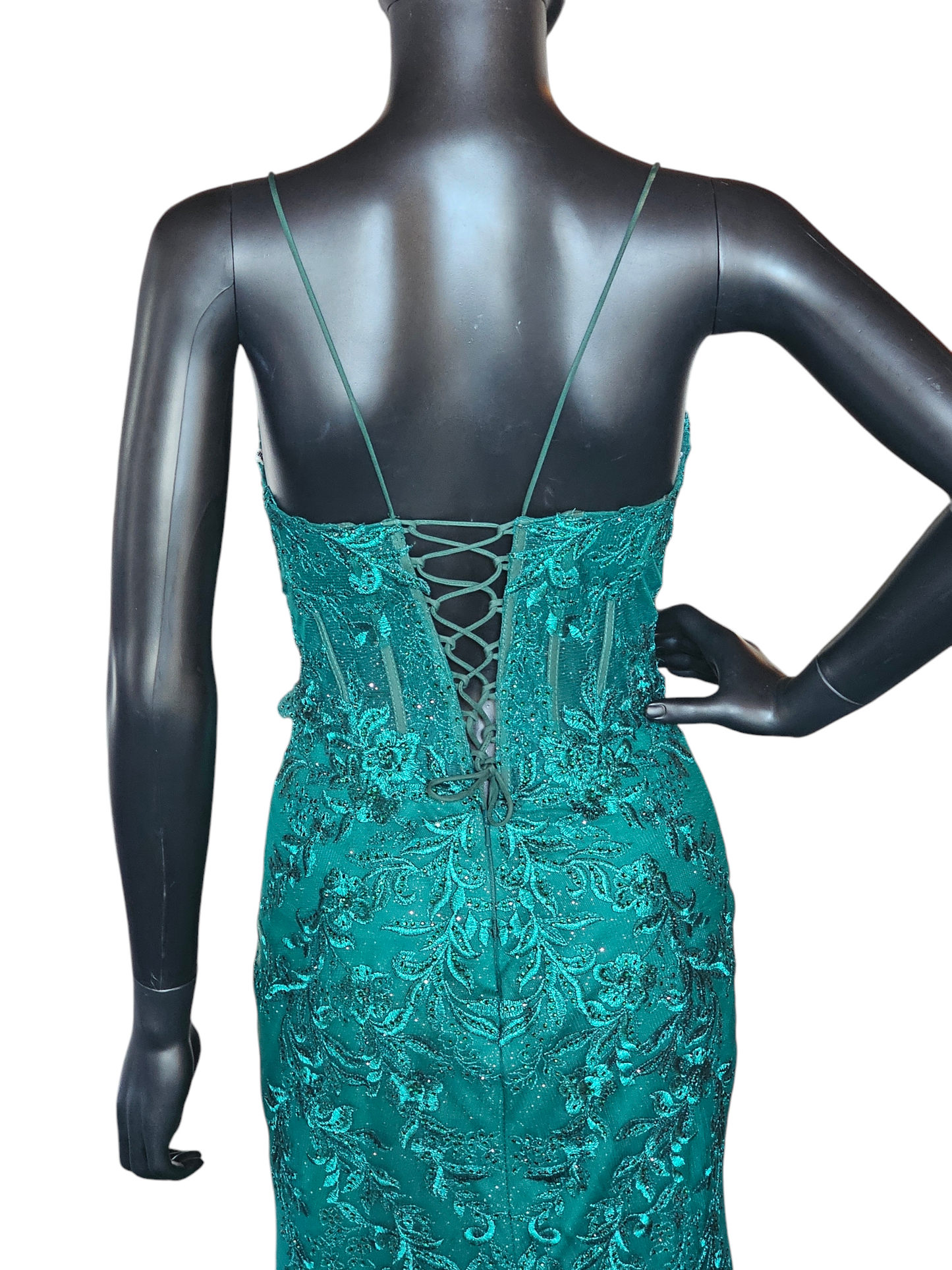 Forest Green Sequin Maxi Formal Gown W/Train - ew35010 - Ellie Wilde