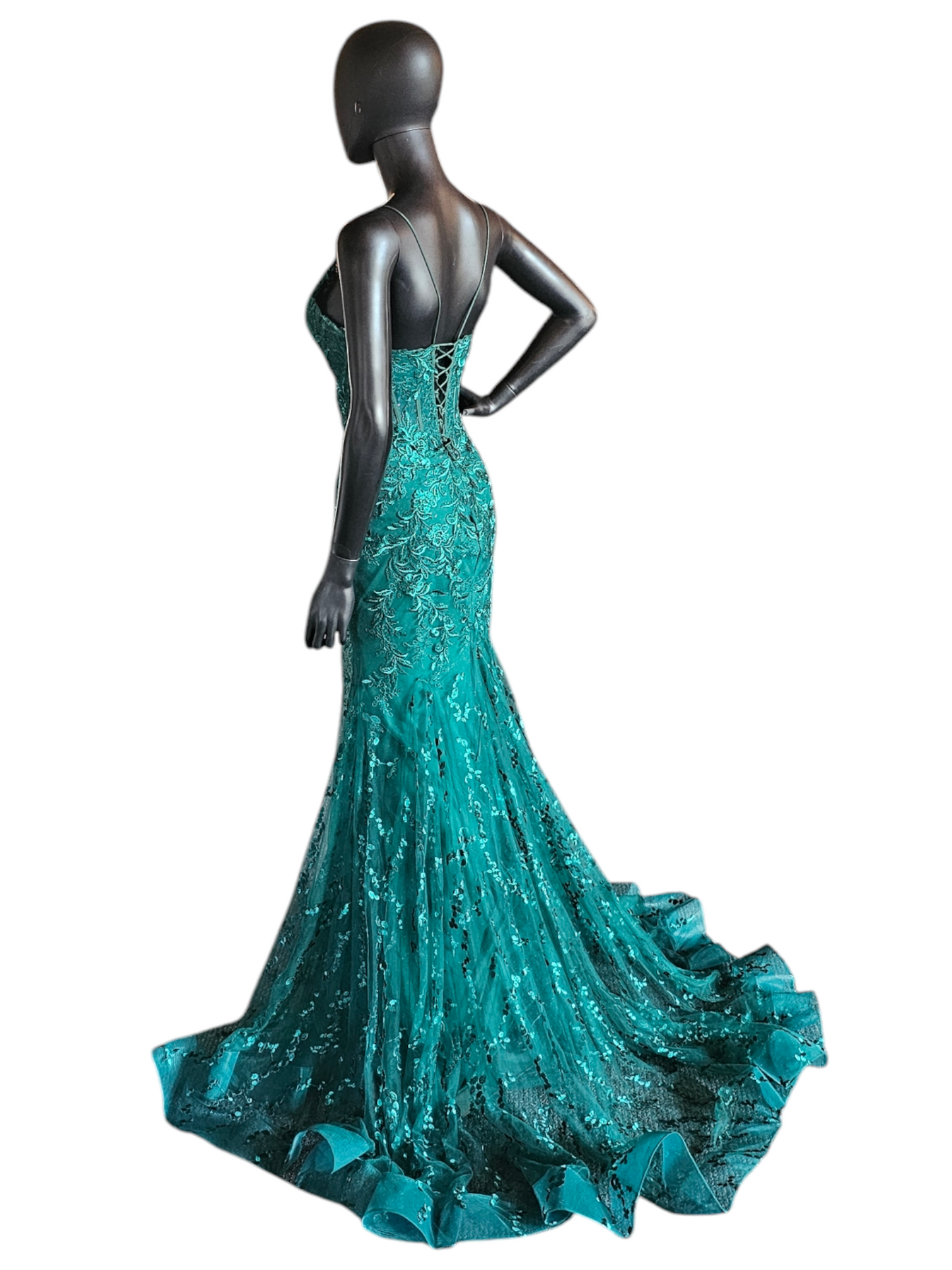 Forest Green Sequin Maxi Formal Gown W/Train - ew35010 - Ellie Wilde