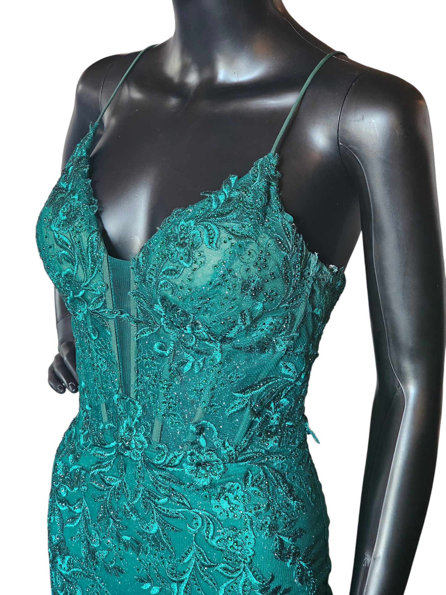 Forest Green Sequin Maxi Formal Gown W/Train - ew35010 - Ellie Wilde