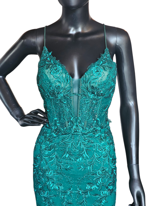 Forest Green Sequin Maxi Formal Gown W/Train - ew35010 - Ellie Wilde