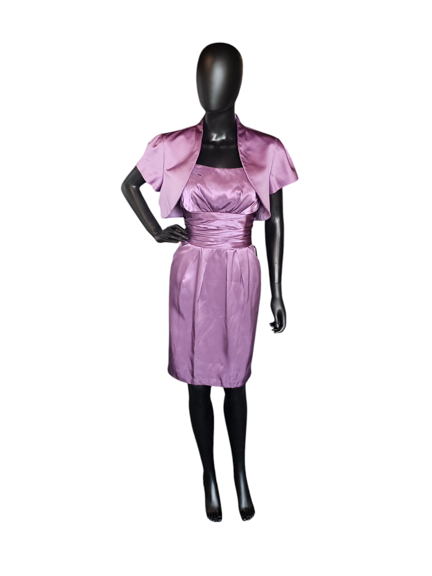 Purple Shimmer Satin Cocktail Dress W/Crop Jacket Purple Shimmer Satin Cocktail Dress W/Crop Jacket