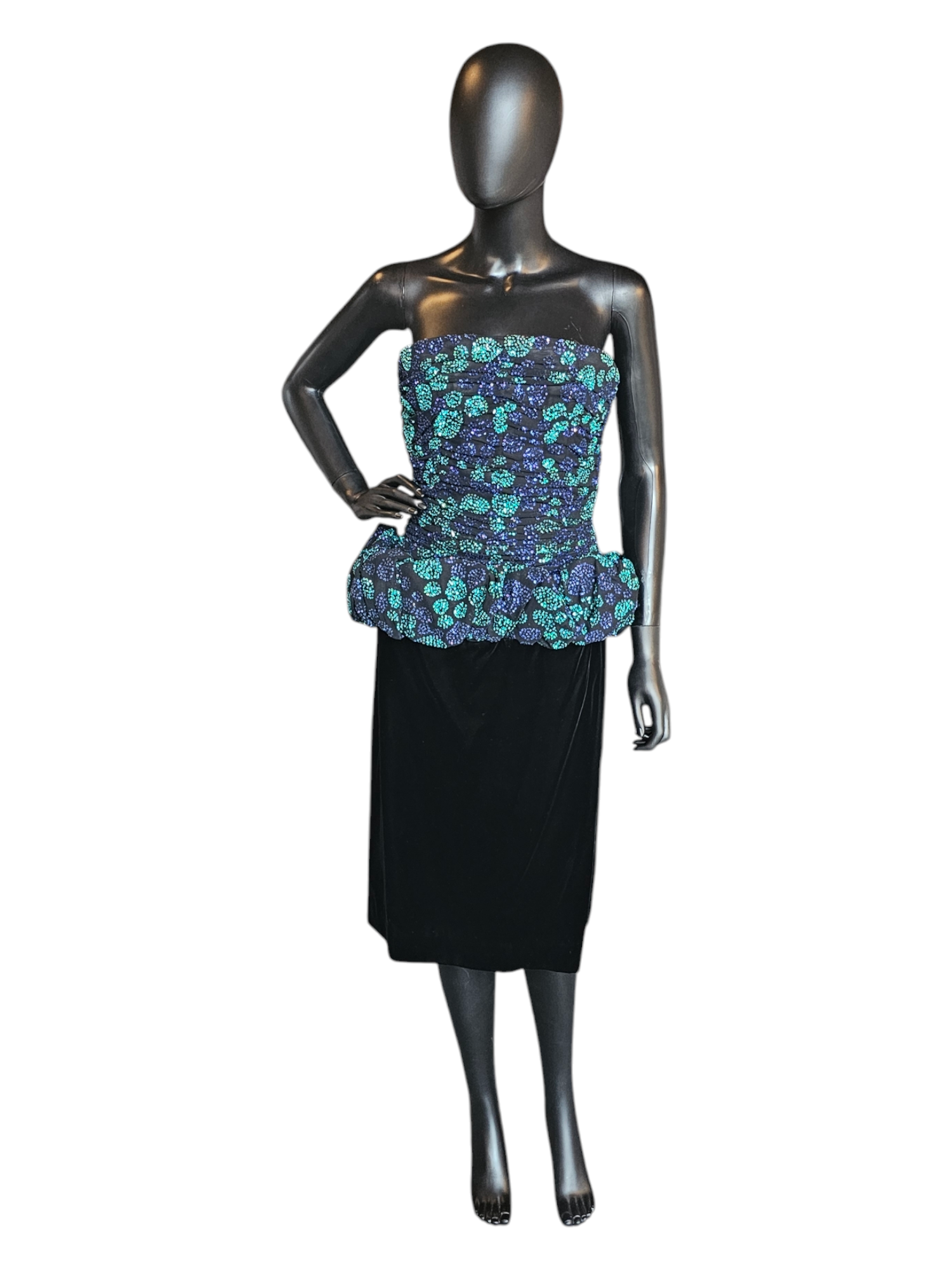 Black Velvet/Blue Glitter Vintage Party Dress - Victor Costa Black Velvet/Blue Glitter Vintage Party Dress - Victor Costa