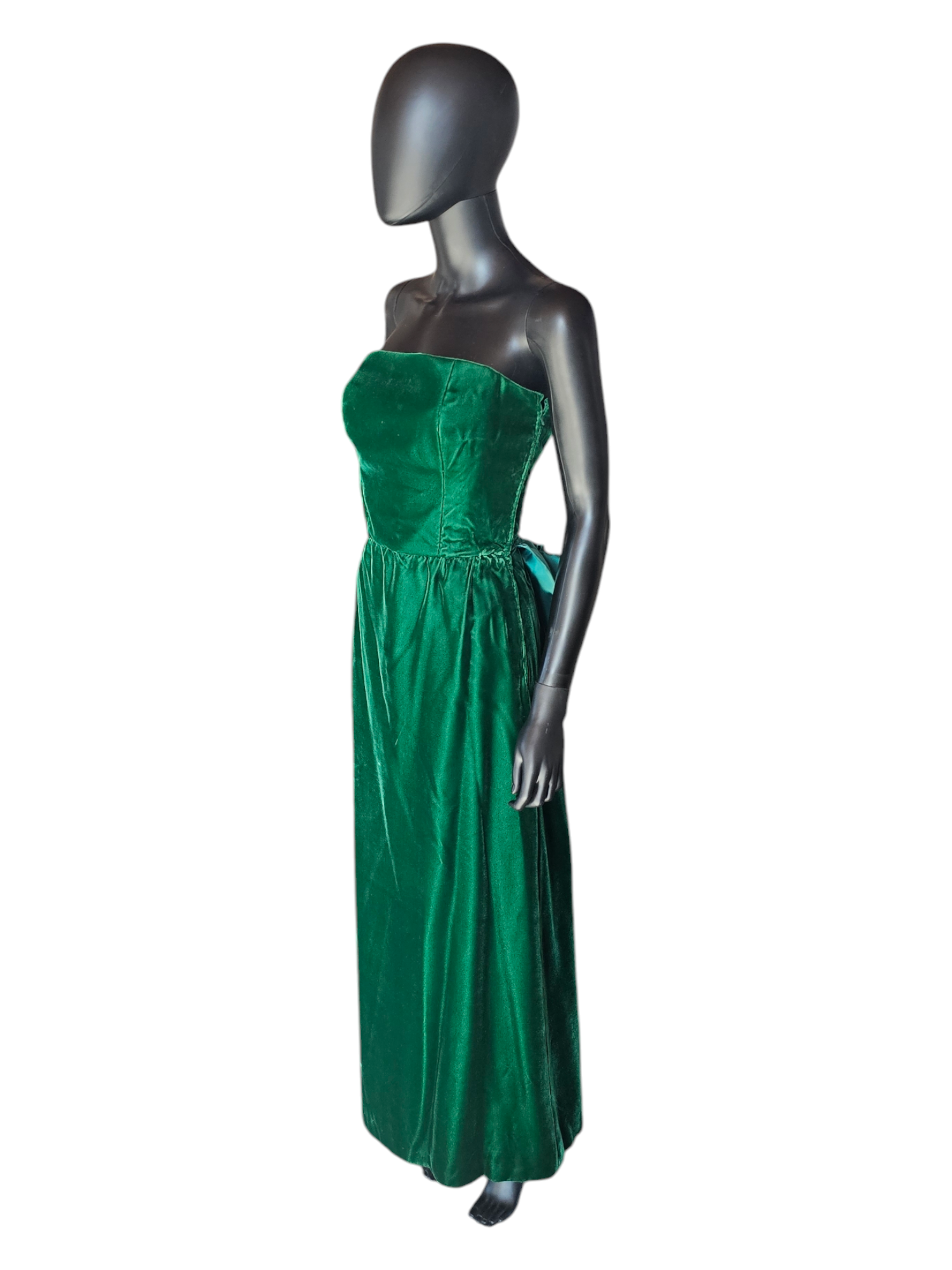 Vintage Green Velvet Strapless Satin Back Detail Party Dress Vintage Green Velvet Strapless Satin Back Detail Party Dress
