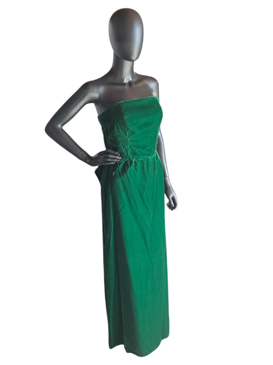 Vintage Green Velvet Strapless Satin Back Detail Party Dress
