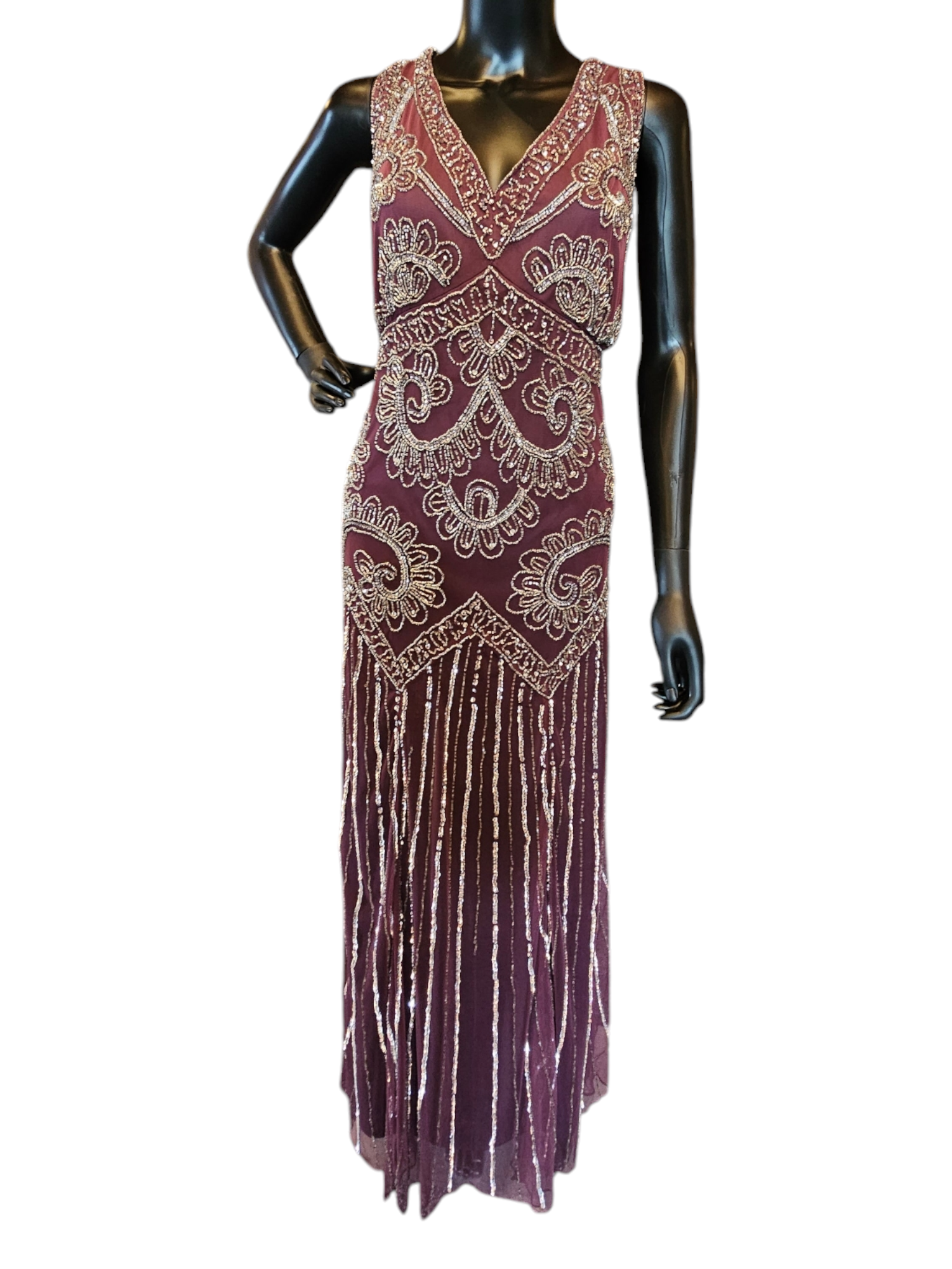Eggplant Drop Waist Beaded Formal Gown Eggplant Drop Waist Beaded Formal Gown