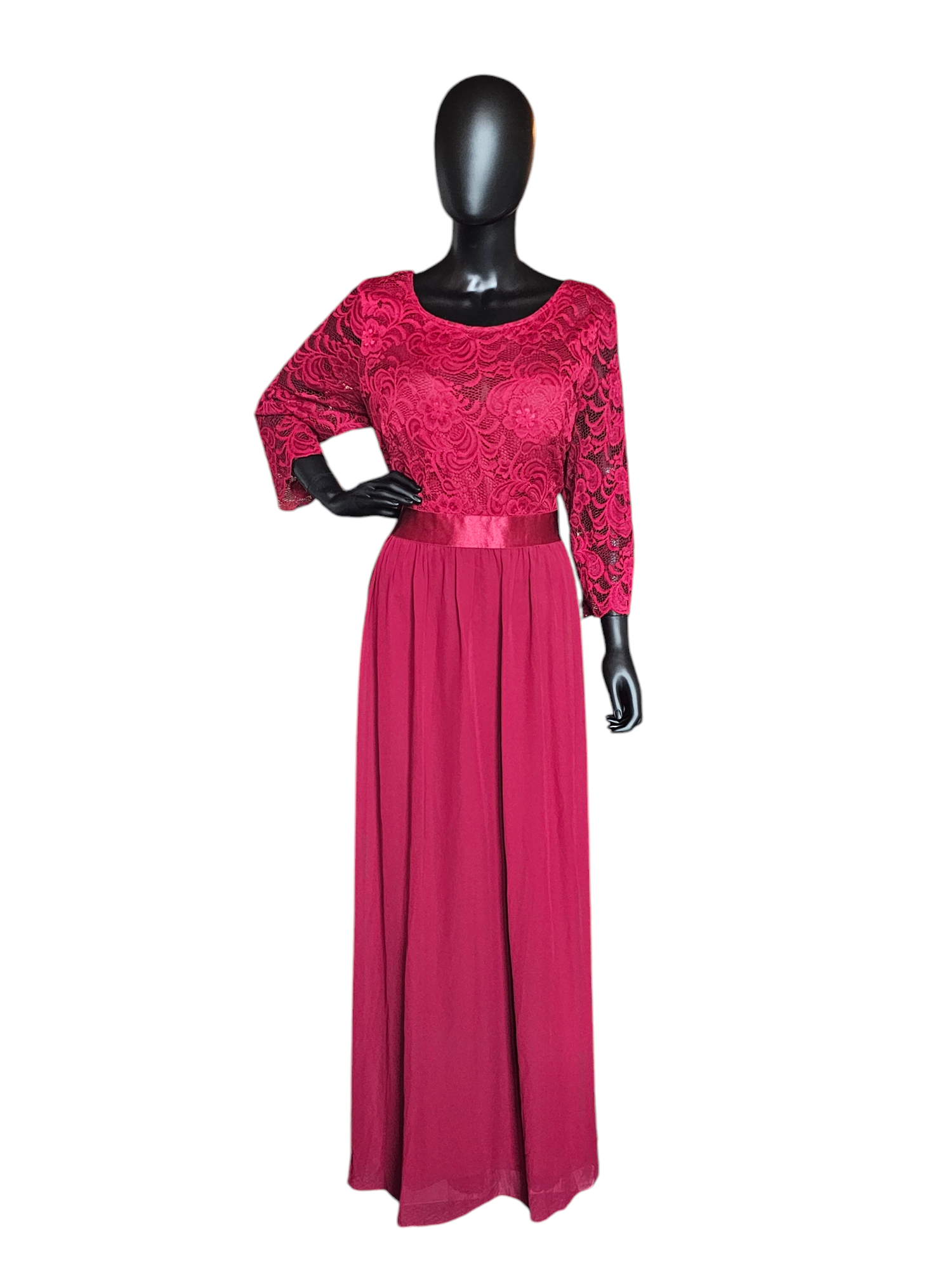 Red Illusion Lace Top Chiffon Maxi Dress - Ever Pretty Arabella Bridal Red Illusion Lace Top Chiffon Maxi Dress - Ever Pretty Arabella Bridal