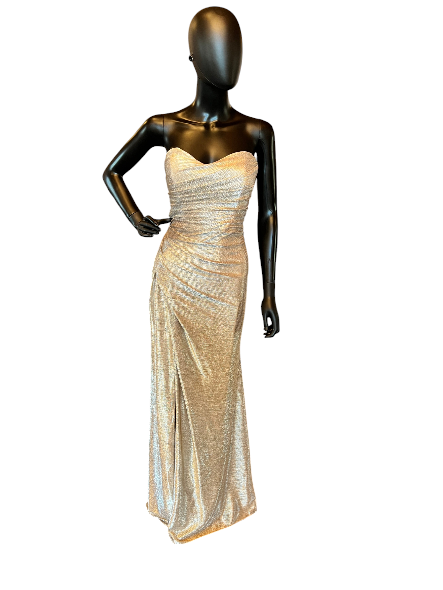 Hayley Paige Liquid Metallic Gold Maxi Formal Dress - NWOT Arabella Bridal Hayley Paige Liquid Metallic Gold Maxi Formal Dress - NWOT Arabella Bridal