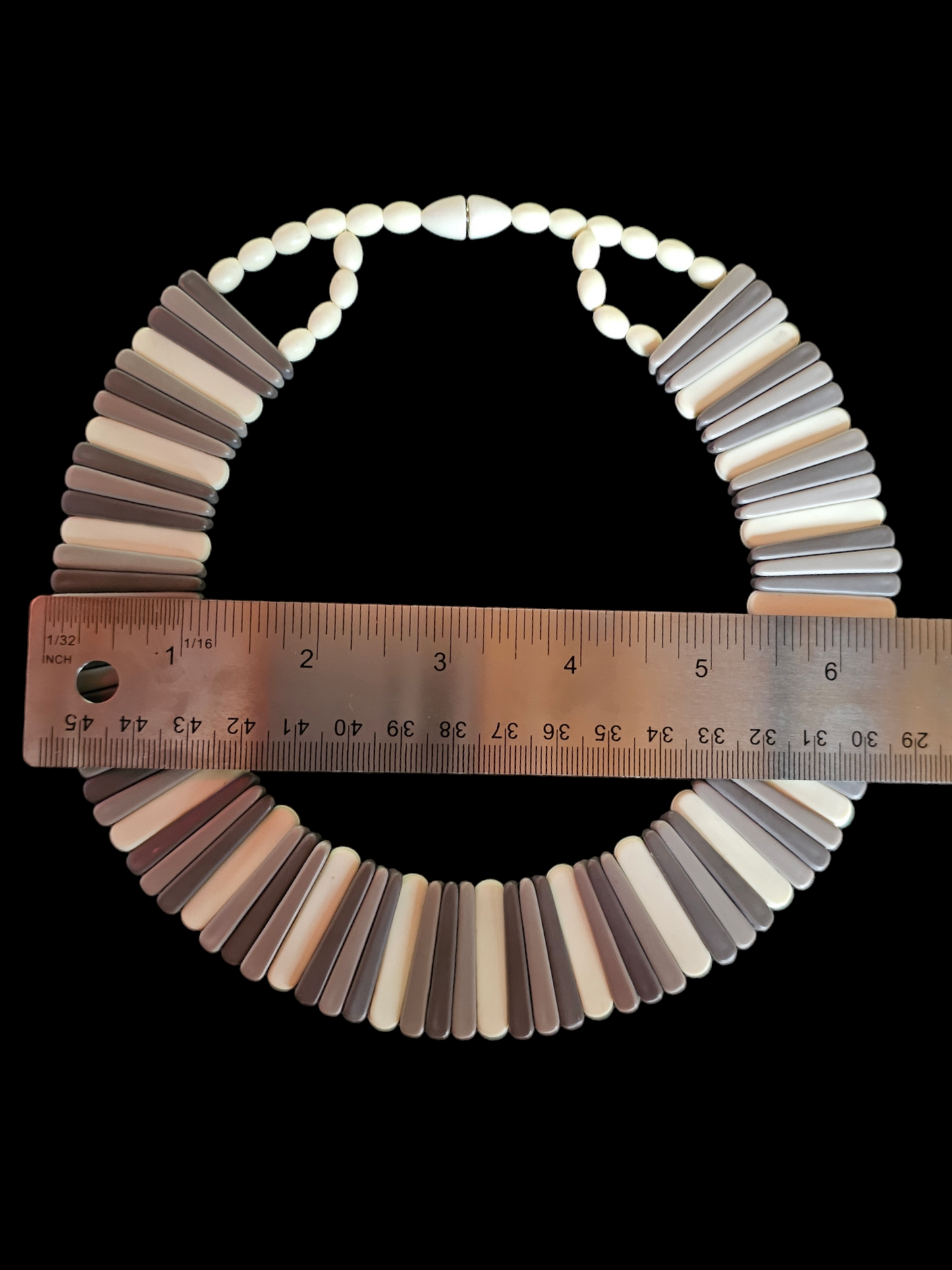 Vintage 70's Tri-Color Tribal Bead Collar Necklace + Clip on Earring