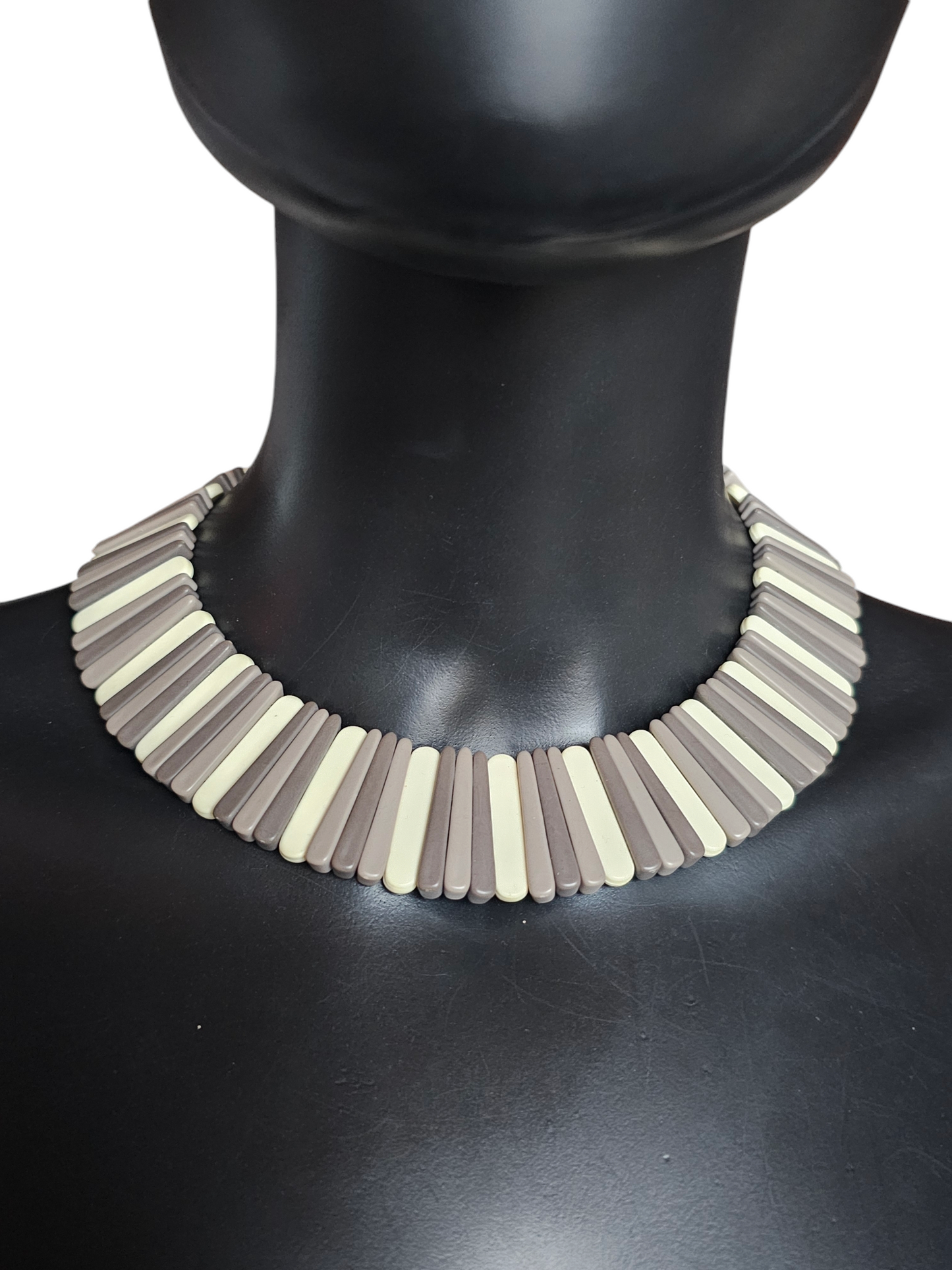 Vintage 70's Tri-Color Tribal Bead Collar Necklace + Clip on Earring