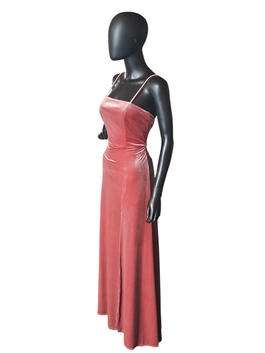 Dessy Stretch Velvet Rose Full Length Formal Gown