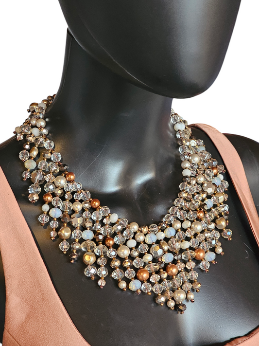 Bronze/Multi Color Bead Fringe Collar Statement Necklace - NWT - Chicos