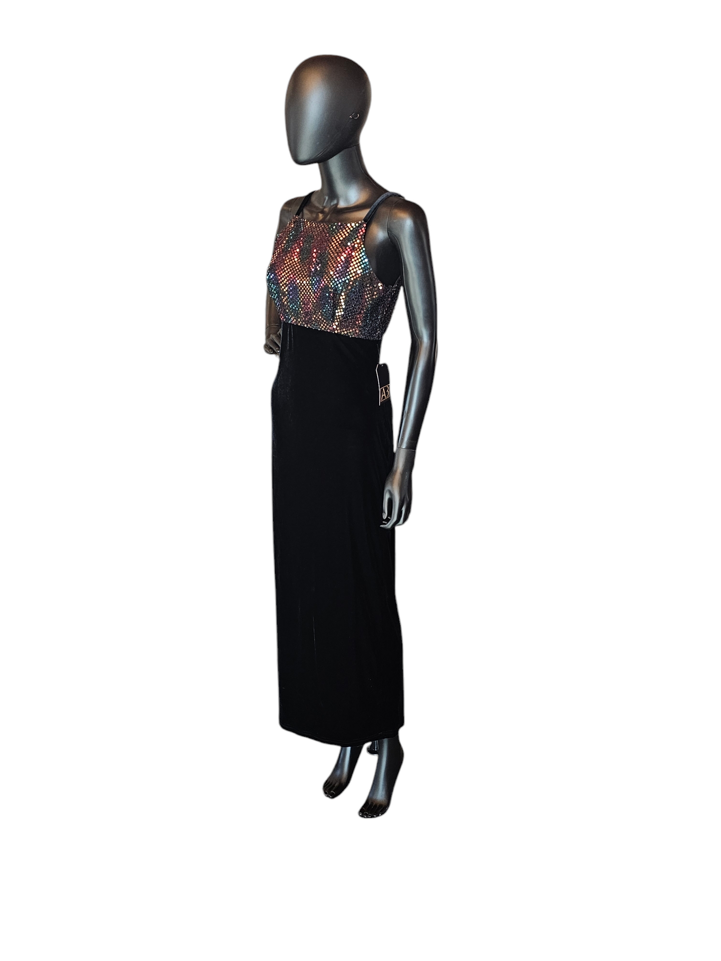 Black Velvet Square Neck Iridescent Formal Dress - Vintage 90's - Jump Apparel