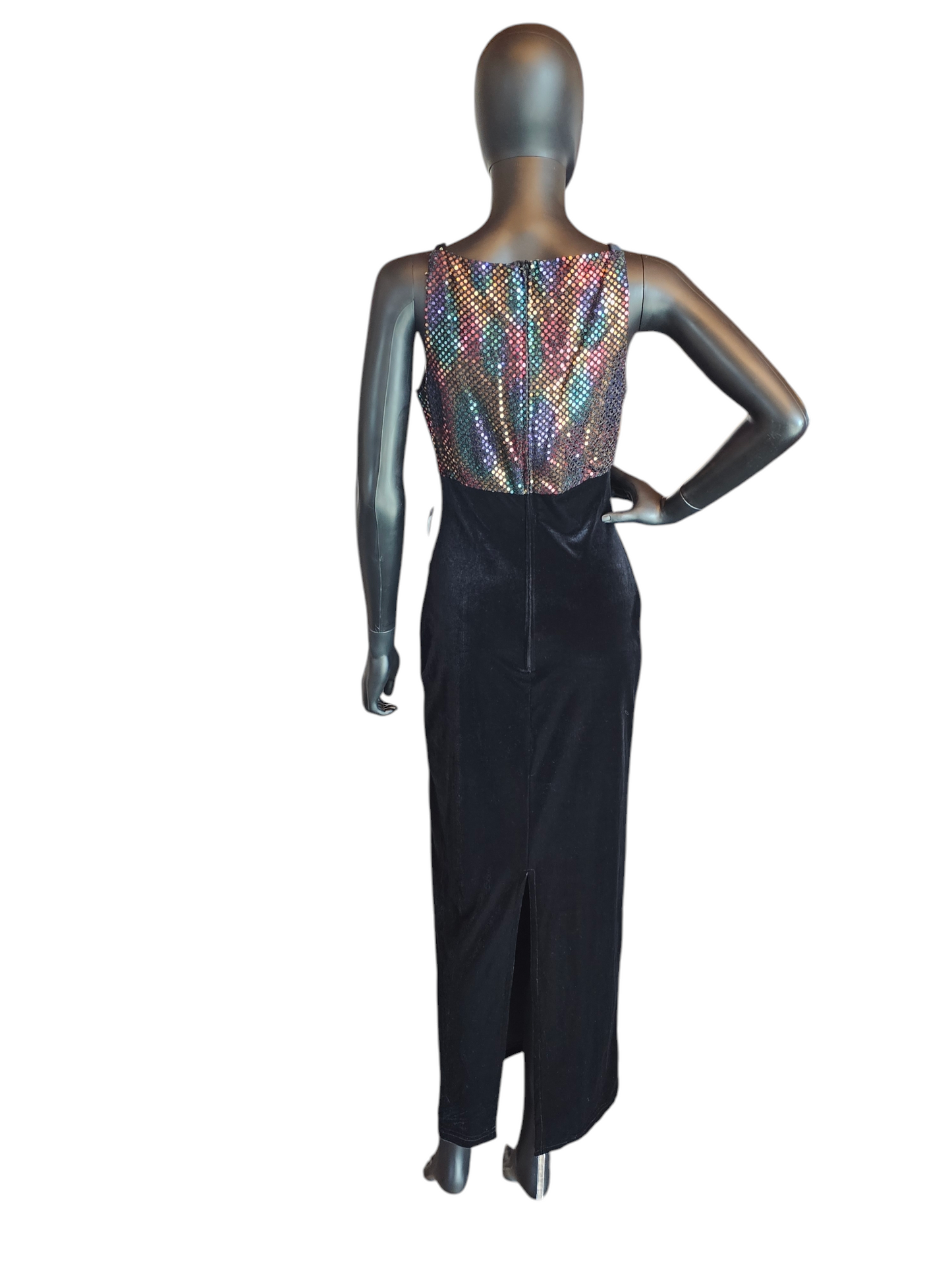 Black Velvet Square Neck Iridescent Formal Dress - Vintage 90's - Jump Apparel