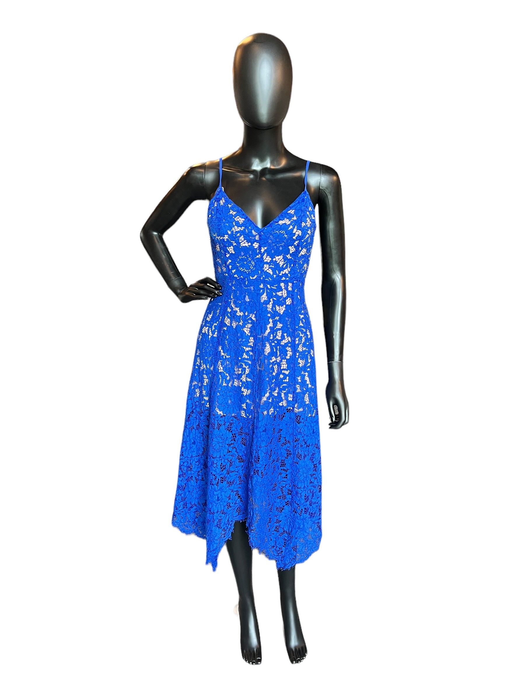 Royal Blue Lace Overlay Mid-Length Dress - Lulus Arabella Bridal Royal Blue Lace Overlay Mid-Length Dress - Lulus Arabella Bridal