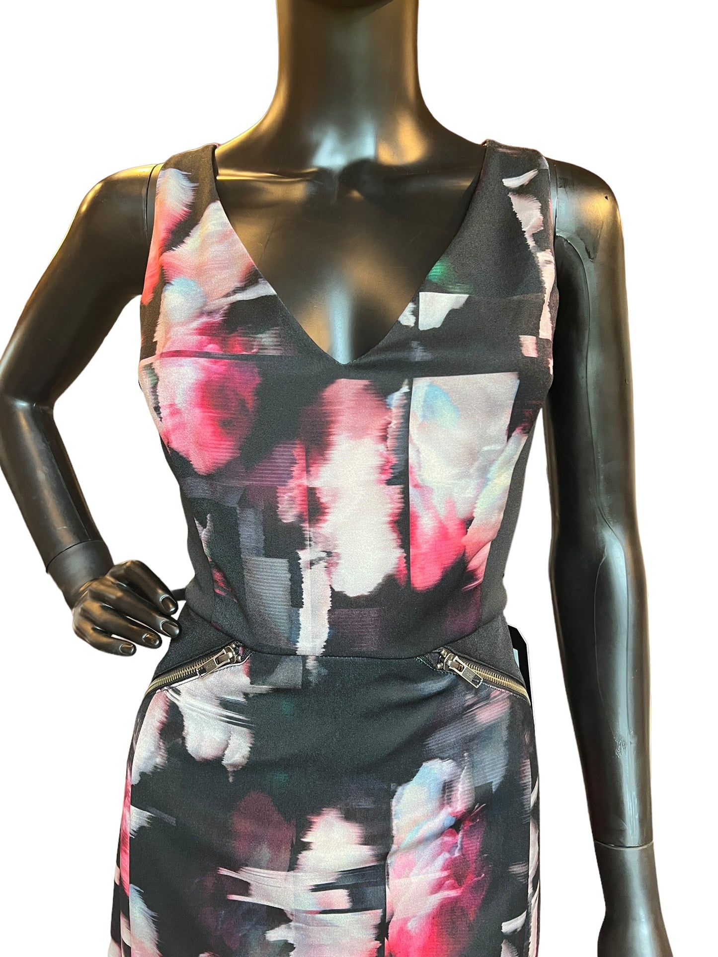 Patterned Black Short Sheath Mid-Length Dress