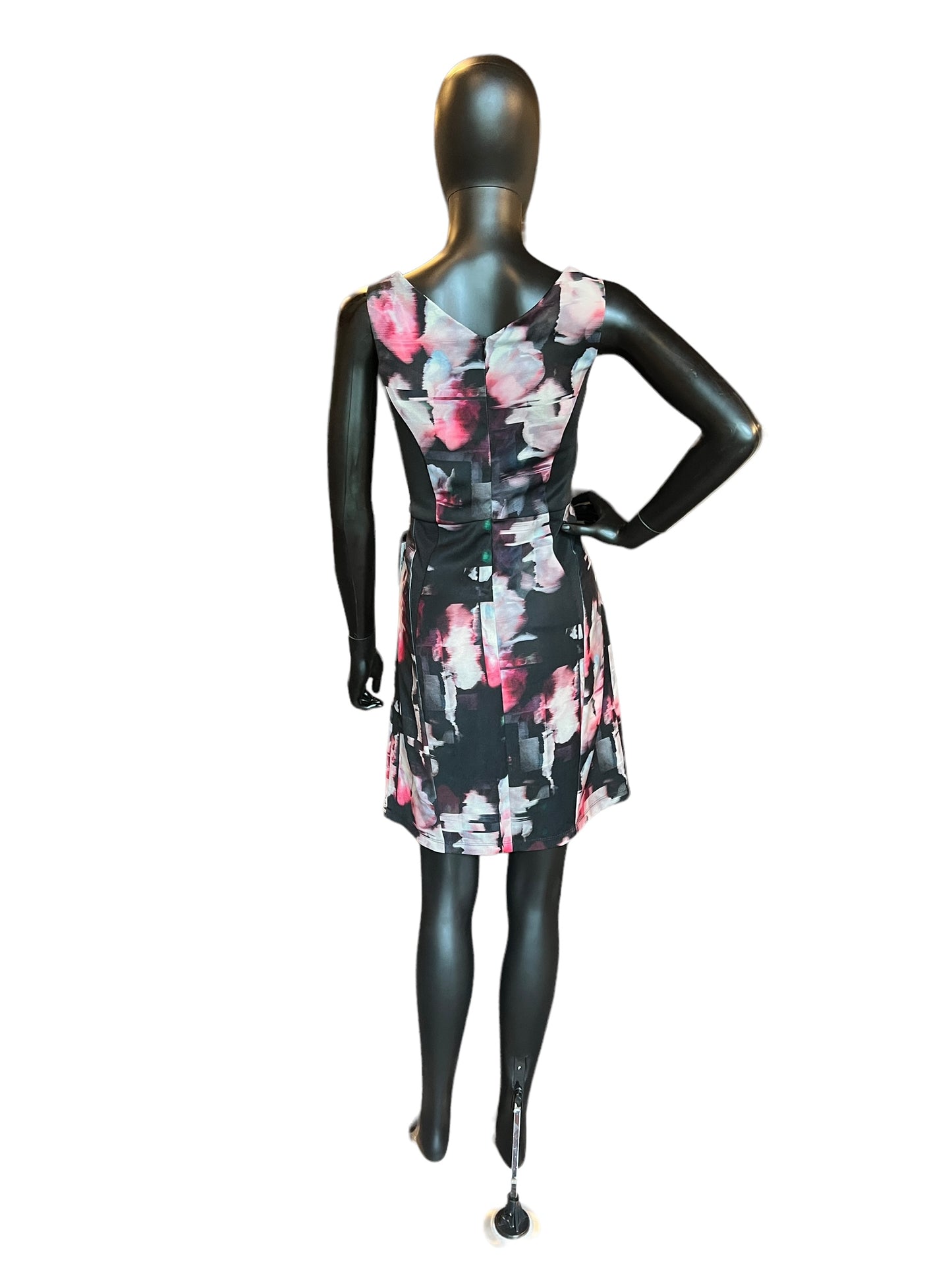 Patterned Black Short Sheath Mid-Length Dress