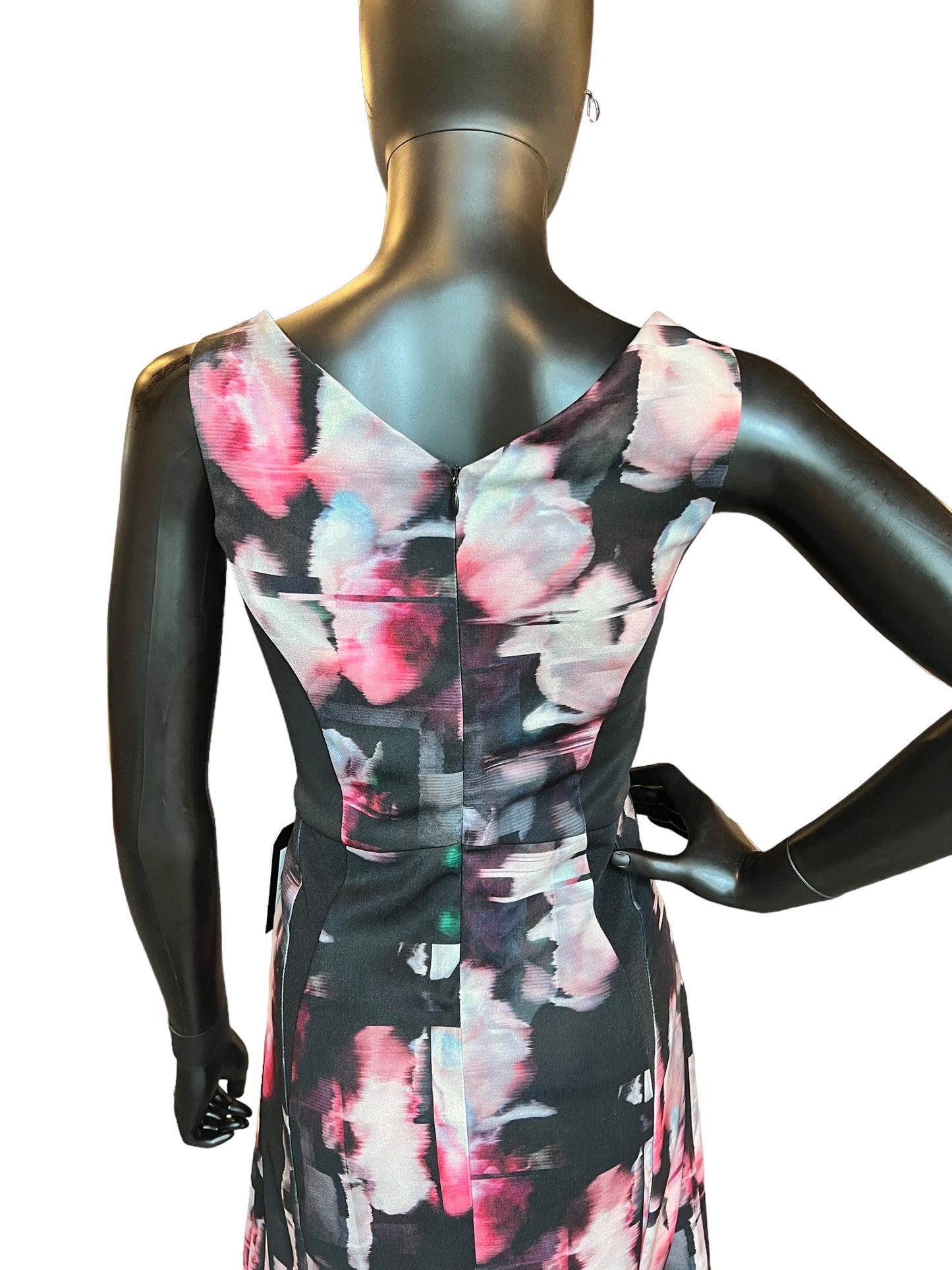 Patterned Black Short Sheath Mid-Length Dress