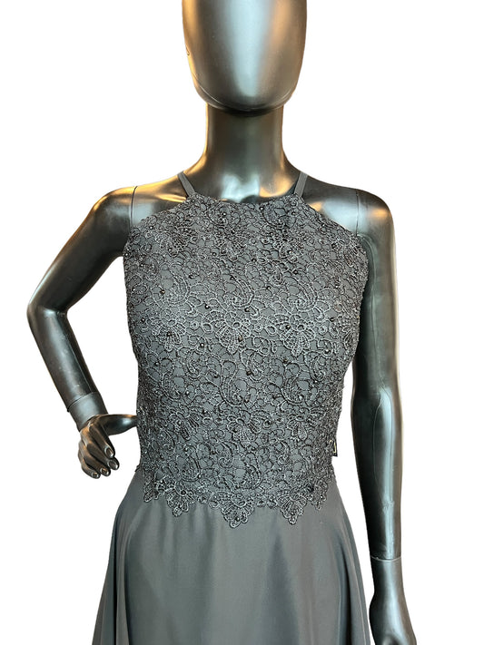 Black Halter Short Chiffon Mid-Length Dress