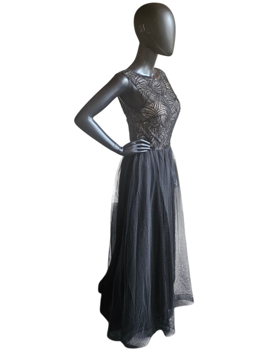 Black Embroidered A-Line Illusion Bodice Full Length Formal Dress - Mori Lee