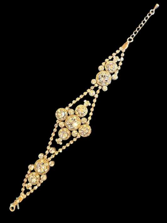 Gold/Large Crystal Art Deco Clasp Bracelet