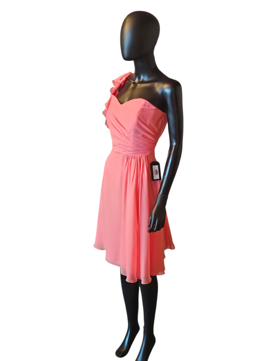 Coral Chiffon One Shoulder Party Dress - B2