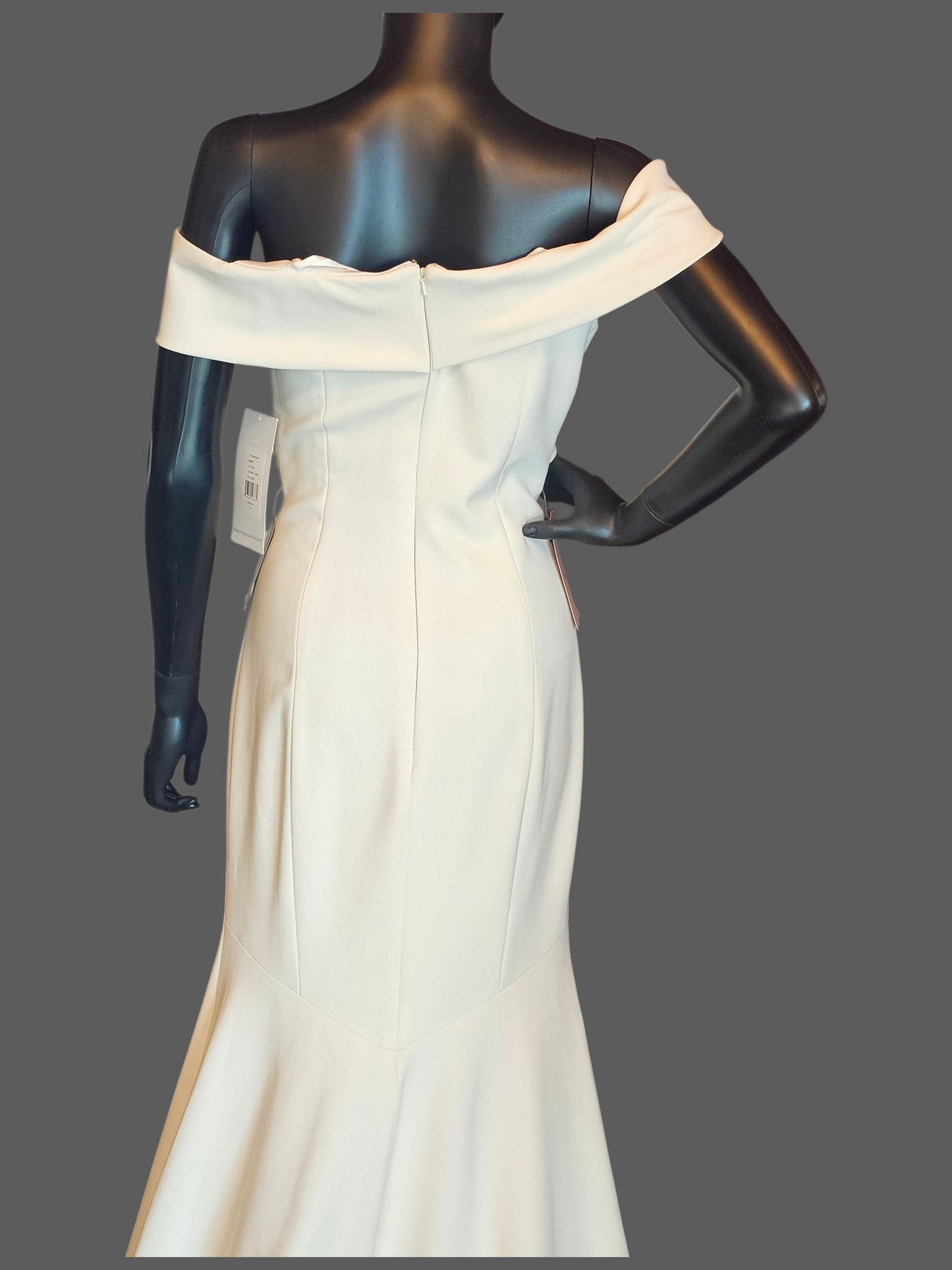 Off Shoulder Ivory Stretch Crepe Fit/Flare Wedding Gown - Theia NWT