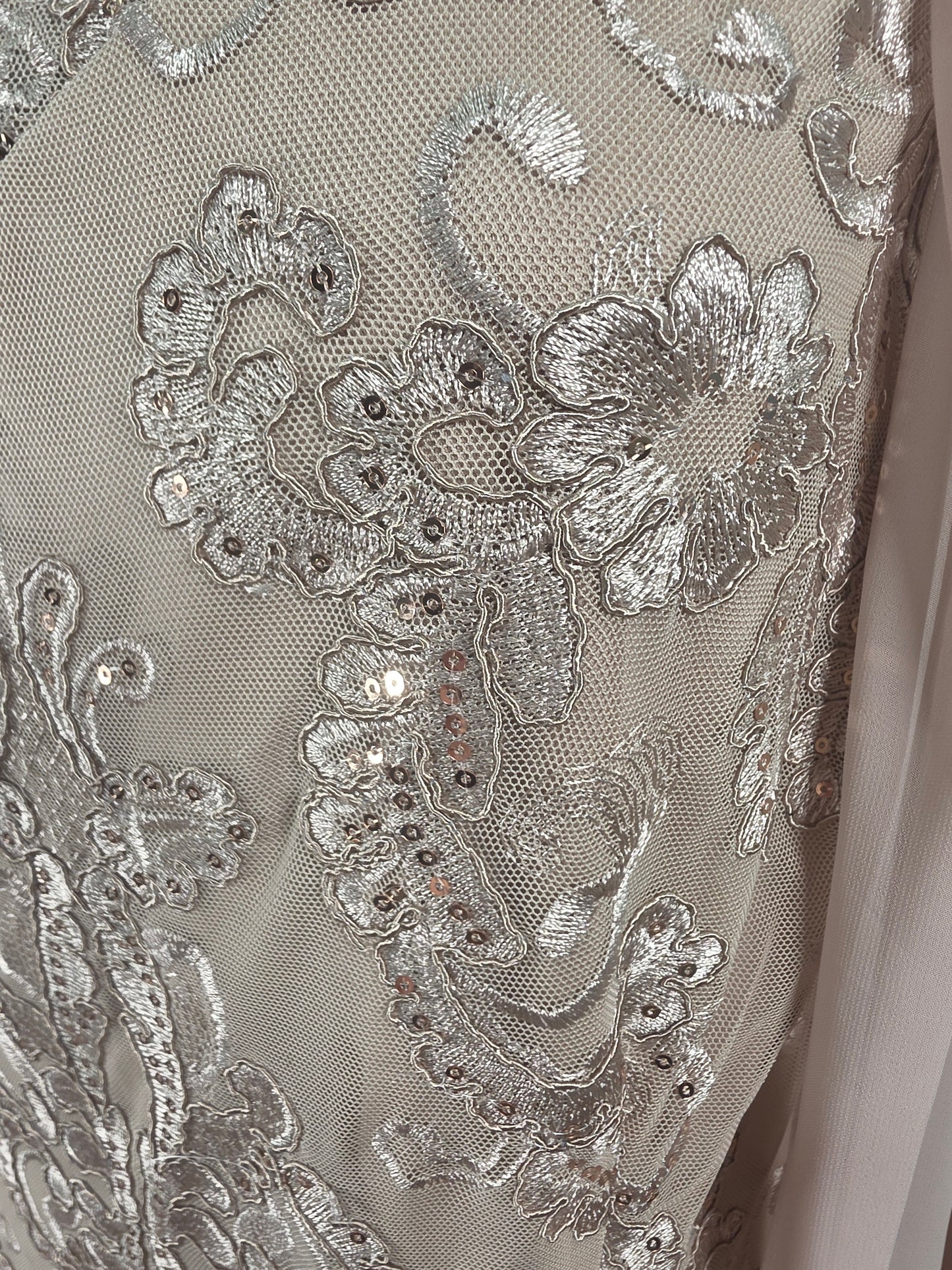 Champagne Knee Length W/Chiffon Jacket - R&M Richards