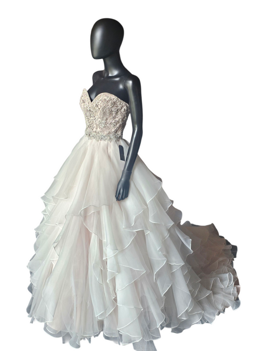 Sweetheart Strapless Blush Tiered Ball Gown Wedding Dress - Mori Lee