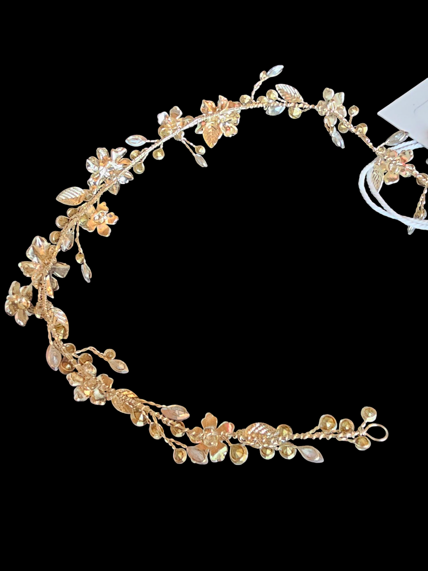Gold Floral/Crystal Wire Hair Wreath Accessory